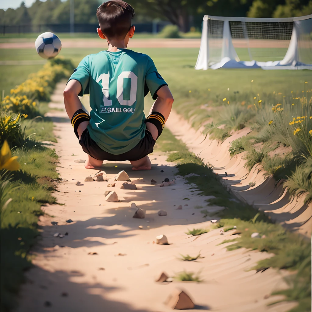 drawing, boy, early, barefoot, soccer field dirt, earth, stones, dream, poor boy, overcoming, challenges, improvised ball, adversity, determination, imagination, joy, improvised ball, obstacles, friends, old socks, solidarity, resources, injustice, union, hope, journey, overcoming, support, magic, laughter, heart, adventure, skills, growth, values, inspiration, friendship, possibilities, unforgettable moments, empowerment, dreams come true – air 16:9 –s 750. --auto --s2