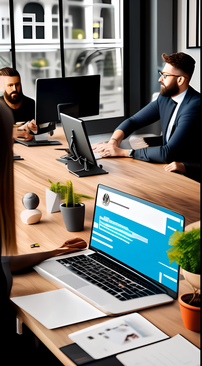 design and marketing agency with several employees working, Modern and cozy agency, grande e moderna, ultra realista, focus sharp --auto
