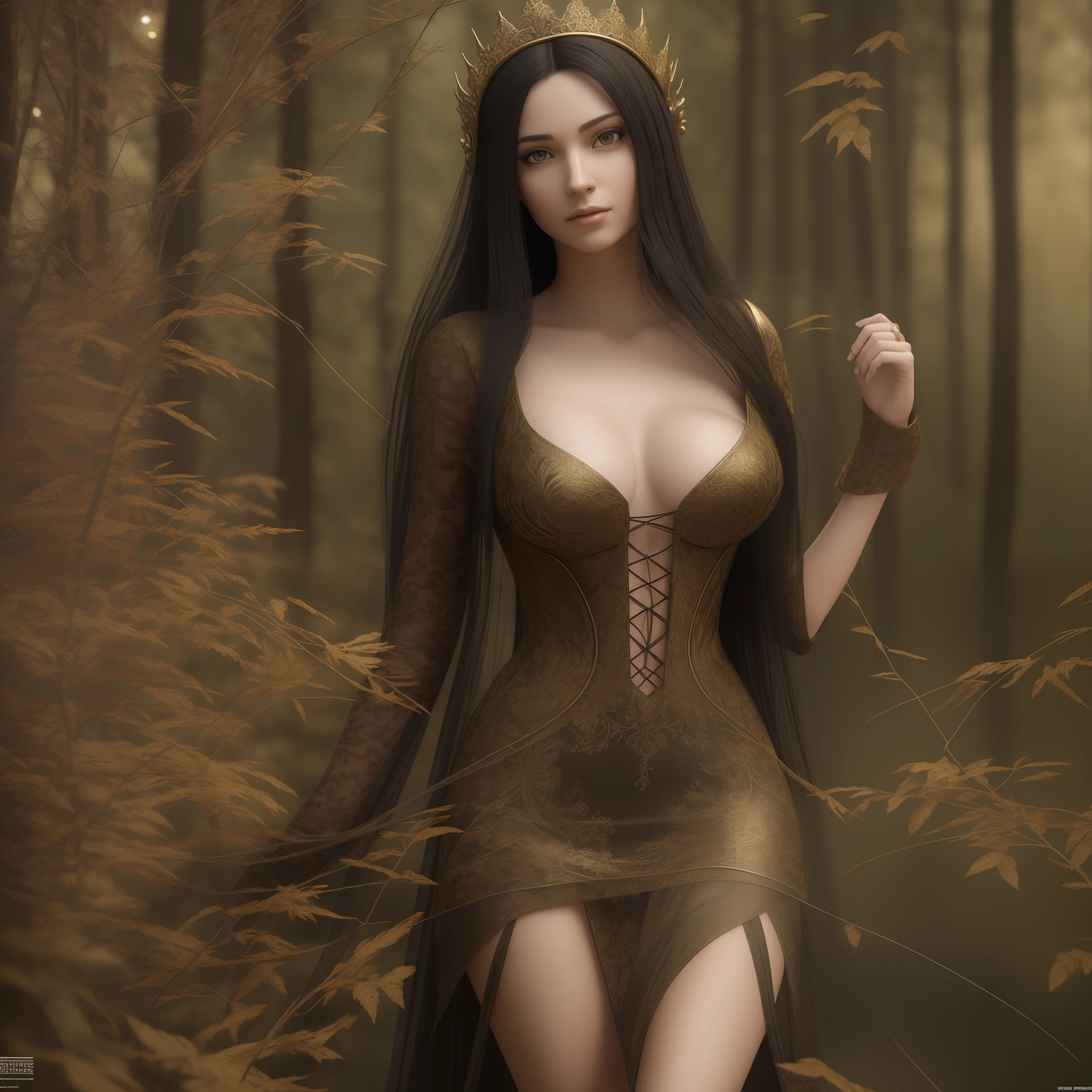 Beautiful sacer with long gothic style dress, in dark forest with Ambar on the floor, head, complex 3d render ultra detailed, 1women, looking at the viewer, (PureErosFace_V1:0.6), 30 yo, long black hair with golden crown, wet hair, pure, real human skin, huge breasts, pure and black golg, vibrant details, hyper-realistic, beautiful background (room: 1.2), octane render, 8k, best quality, masterpiece, an extremely delicate and beautiful, extremely detailed, CG, unit, wallpaper, (realistic, photo-realistic: 1.37), amazing, fine details, masterpiece, best quality, official art, extremely detailed CG unit 8k wallpaper,