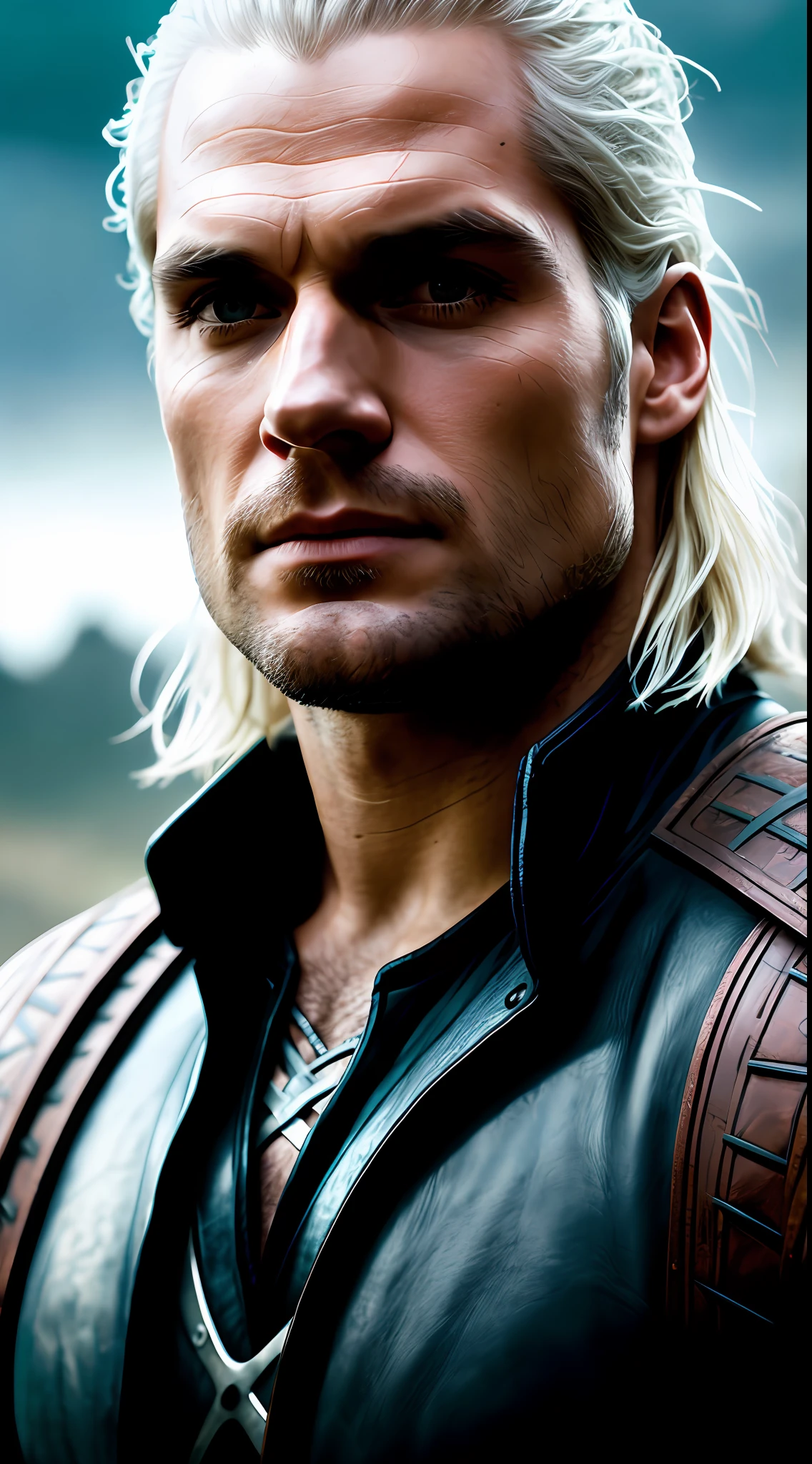 Henry Cavill is geralt de rivia the witcher , photorealistic, photo, masterpiece, realistic, realism, photorealism, high contrast, photorealistic digital art trending on Artstation 8k HD high definition detailed realistic, detailed, skin texture, hyper detailed, realistic skin texture, armature, best quality, ultra high res, (photorealistic:1.4),, high resolution, detailed, raw photo, sharp re, by lee jeffries nikon d850 film stock photograph 4 kodak portra 400 camera f1.6 lens rich colors hyper realistic lifelike texture trending on artstation cinestill 800,