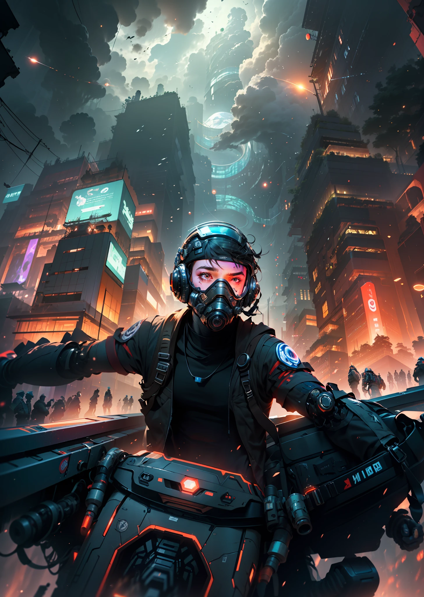 ((Best quality)), ((masterpiece)), (highly detailed:1.3), In a sprawling cyberpunk metropolis, dominated by towering skyscrapers and neon-lit alleys, a dystopian mega corporation known as OmniCorp reigns supreme. OmniCorp, driven by insatiable greed and power, has ventured beyond Earth's boundaries to exploit the vast resources of near-earth objects (NEOs) in a relentless pursuit of profit.Set in a gritty future, where the line between humanity and technology blurs, your images will depict the dark and ruthless world of NEO asteroid mining. Explore the juxtaposition of high-tech machinery, advanced robotics, and human labor as they collaborate to extract precious minerals and resources from the cold depths of space.Capture the scenes of colossal mining rigs, suspended in zero-gravity, relentlessly drilling into massive NEOs, their mechanical arms piercing through the rocky exterior. Show the workers, adorned in cybernetic suits, braving the harsh conditions of space to harvest the valuable ores, their faces obscured by gas masks and reflective visors.Amidst the cold and desolate asteroids, reveal the towering presence of the OmniCorp headquarters—a monolithic structure that casts a shadow over the workers below. Showcase the opulent offices and boardrooms, where executives make decisions that shape the destiny of both the company and the exploited masses.But beneath the shiny veneer of corporate power, unveil the simmering rebellion of the oppressed. Depict the clandestine activities of underground resistance movements, fighting against OmniCorp's iron grip on society. Show their covert operations, hacking into the corporation's networks, and plotting to expose its dark secrets.Incorporate elements of advanced technology, cybernetic enhancements, holographic displays, and augmented reality overlays to accentuate the cyberpunk atmosphere. Explore the contrast between the bleak and polluted cityscape and the infinite expanse of space, emphasizing the impact of humanit
