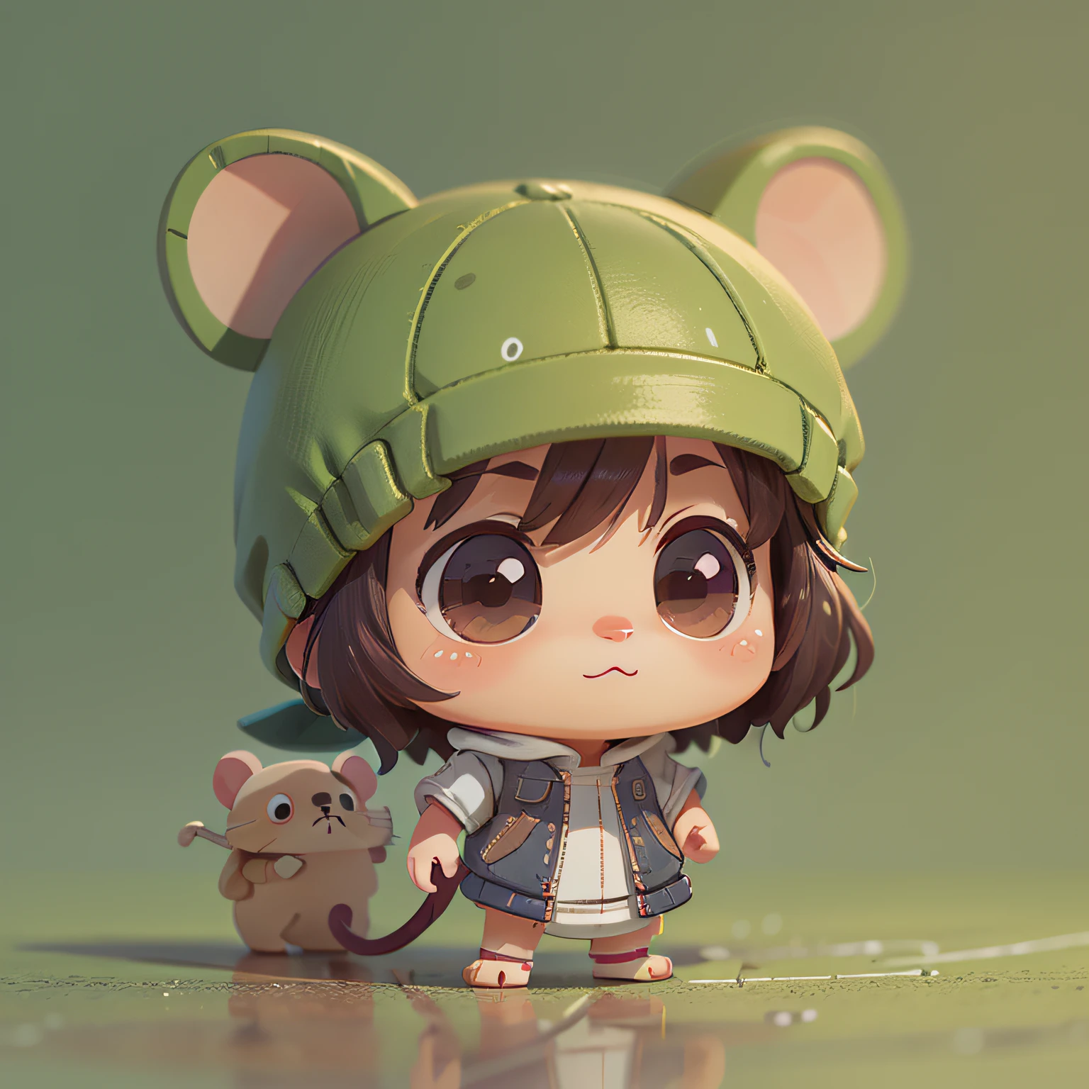 chibi, mouse, cute, surfer, bigbadejo, full body, masterpiece, 3D Rendering, Best Quality, Lots of Detail, (plain background), vinyl toy figurine