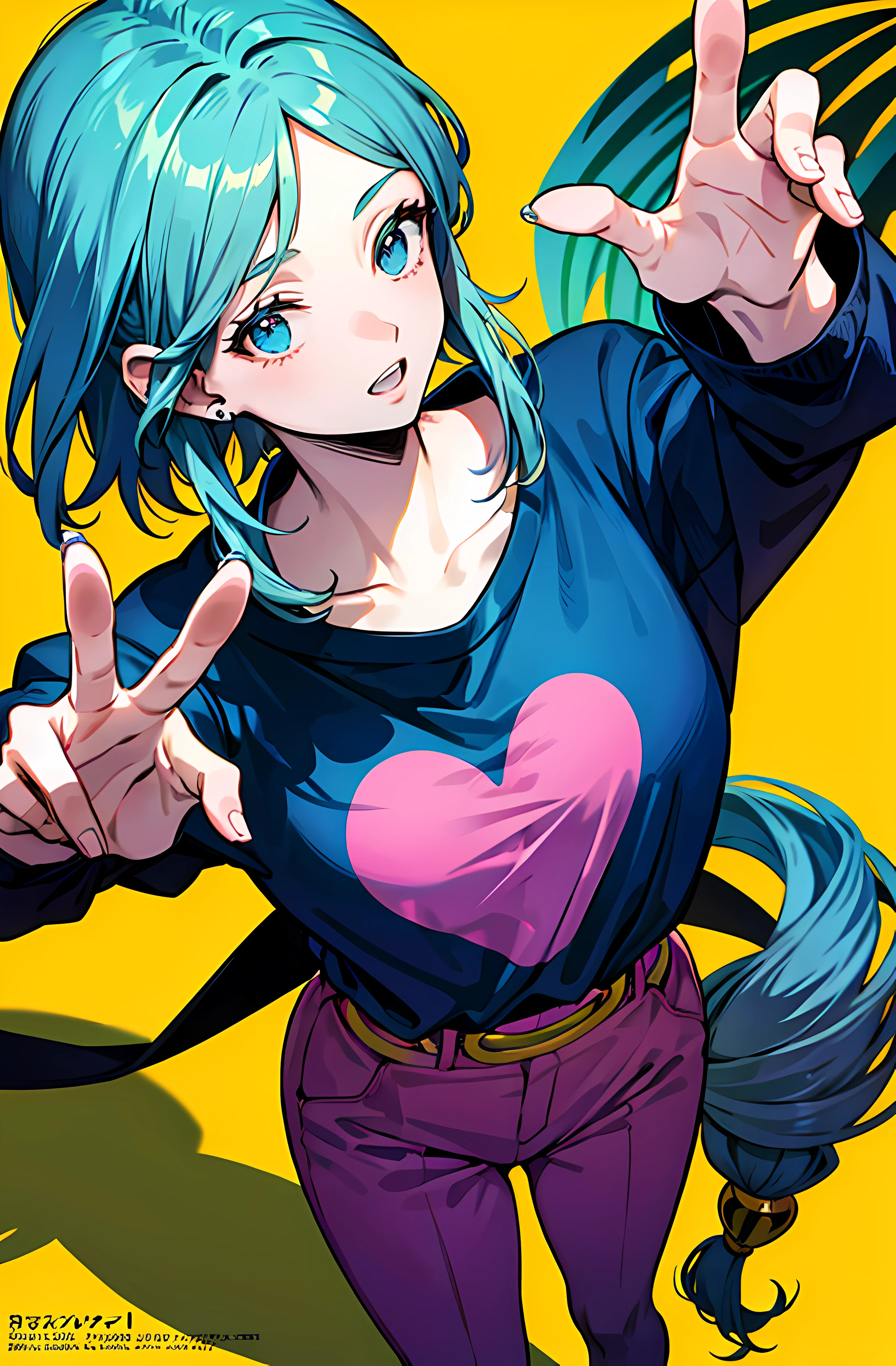 garota de cabelo rosa e azul, Doing Jojo pose for a Jujump magazine cover lighting from above
