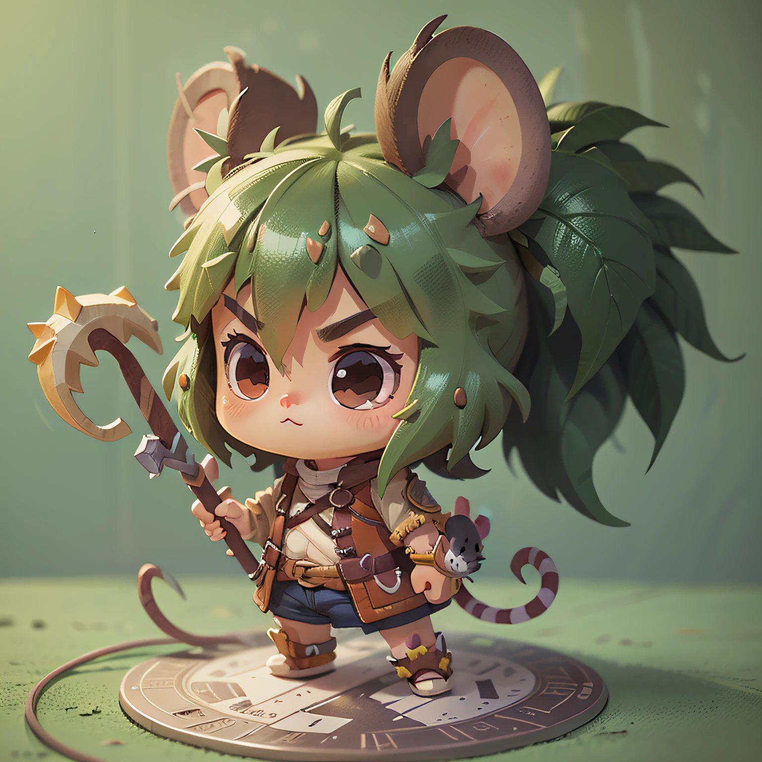 chibi, mouse, cute, barbarian, bigbadejo, full body, masterpiece, 3D Rendering, Best Quality, Lots of Detail, (plain background), vinyl toy figurine
