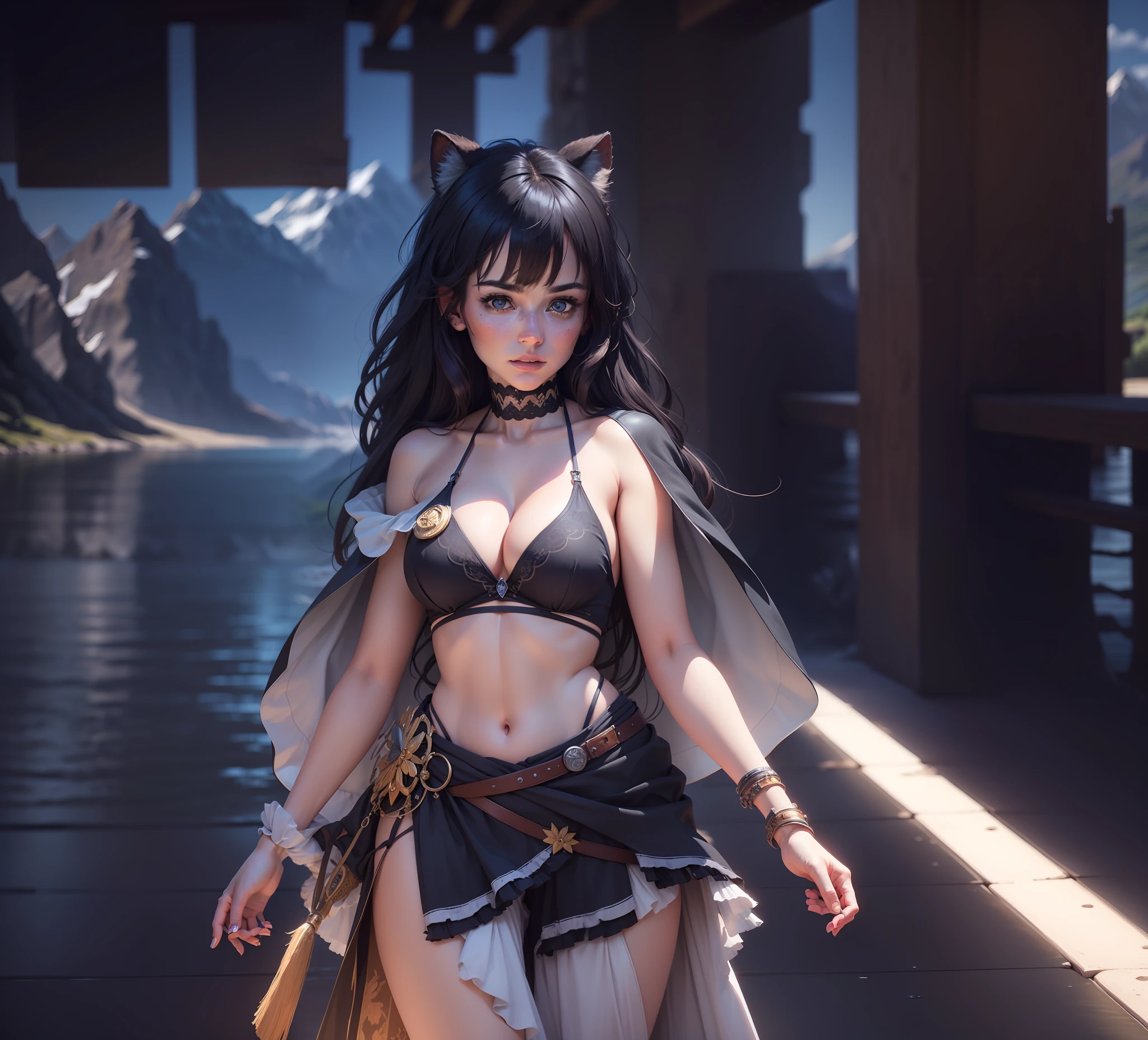 (very realistic representation:1.4),top quality, extremely detailed, best illustration, breathtaking landscapes, natural lighting, wide color spectrum, clear water, rivers and mountains, majestic animals, realistic characters, authentic look, dynamic scene, huge, gray eyes, looking at the viewer --auto --s2