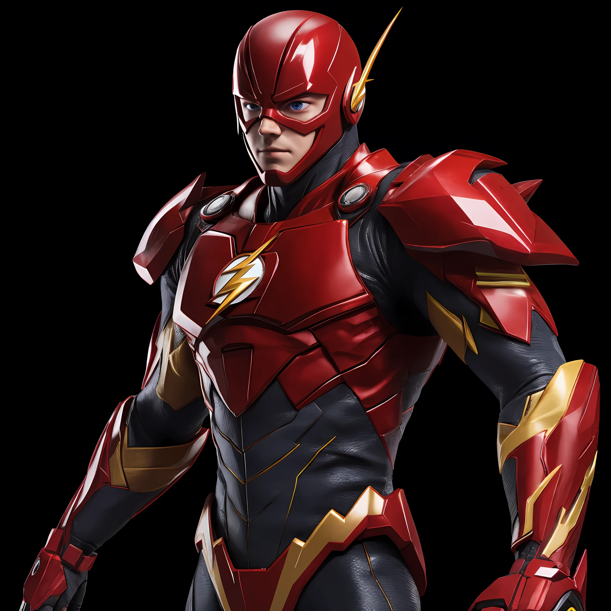 um close up de um homem com um traje vermelho e dourado, O Flash, flash image, flash chamativo elegante, 8k render”, wearing red and yellow hero suit, 3 d render character art 8 k, red lightning, redshift render, Artista CG, high octane render, Steve Harvey como o Flash, 8k octae render photo, red lightning!!