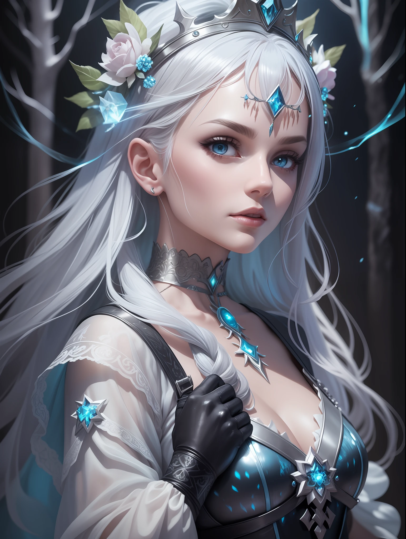 a beautiful sorceress in a gloomy cave. Create an enchanting artwork that showcases the sorceress's allure, power, and the mystical ambiance of her surroundings.
Position the sorceress as the central figure in the composition, radiating confidence and magic. Pay close attention to her facial expression, emphasizing a mix of wisdom, mystery, and determination. Capture her beauty through intricate details in her features and a sense of ethereal grace in her pose.
Design an elaborate robe for the sorceress, combining elegance and hints of otherworldly elements. Use flowing fabrics, rich textures, and ornate patterns to convey her status as a master of the arcane arts. Consider incorporating symbolic motifs that represent her magical prowess, such as celestial symbols or arcane runes.
Set the scene within a gloomy cave, bathed in dim lighting. Use deep shadows and contrasting highlights to create a sense of mystery and depth. Add details to the cave walls, such as ancient symbols, glowing crystals, or creeping vines, to enhance the magical atmosphere and hint at hidden secrets.
Illuminate the sorceress with a soft, ethereal light source emanating from her hands or a magical artifact. Use this lighting to create an otherworldly glow that adds a sense of enchantment and draws attention to her magical abilities.
Surround the sorceress with subtle magical elements to further enhance the scene. This could include floating orbs, wisps of mystical energy, or arcane symbols lingering in the air. These elements will contribute to the overall ambiance and convey the sorceress's connection to the arcane forces she commands.
