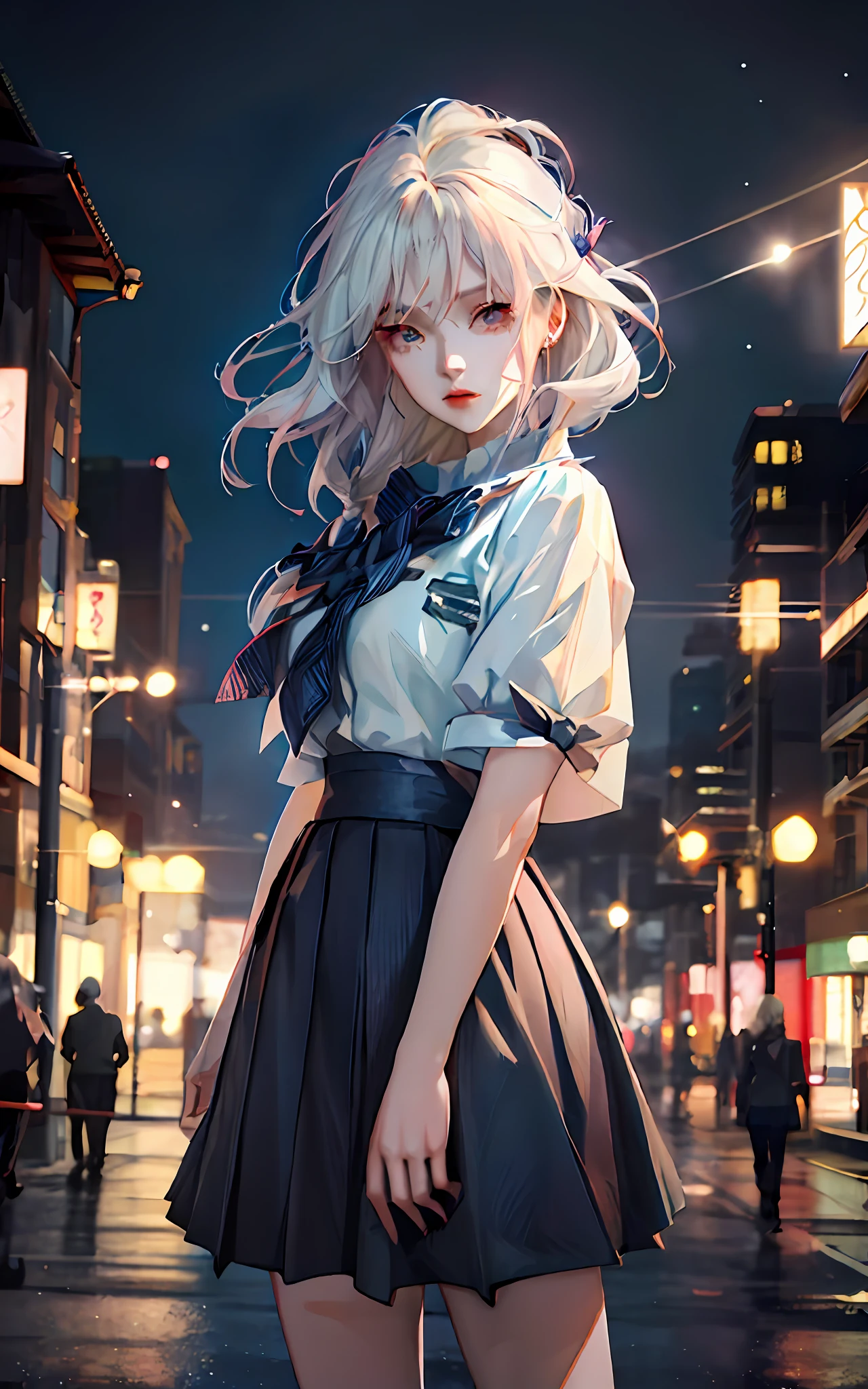 anime girl in a short skirt and tie posing for a picture, anime style. 8k, realistic anime 3 d style, anime style 4 k, digital anime illustration, artwork in the style of guweiz, young anime girl, beautiful anime portrait, anime. soft lighting, anime style mixed with fujifilm, anime styled digital art, anime style illustration