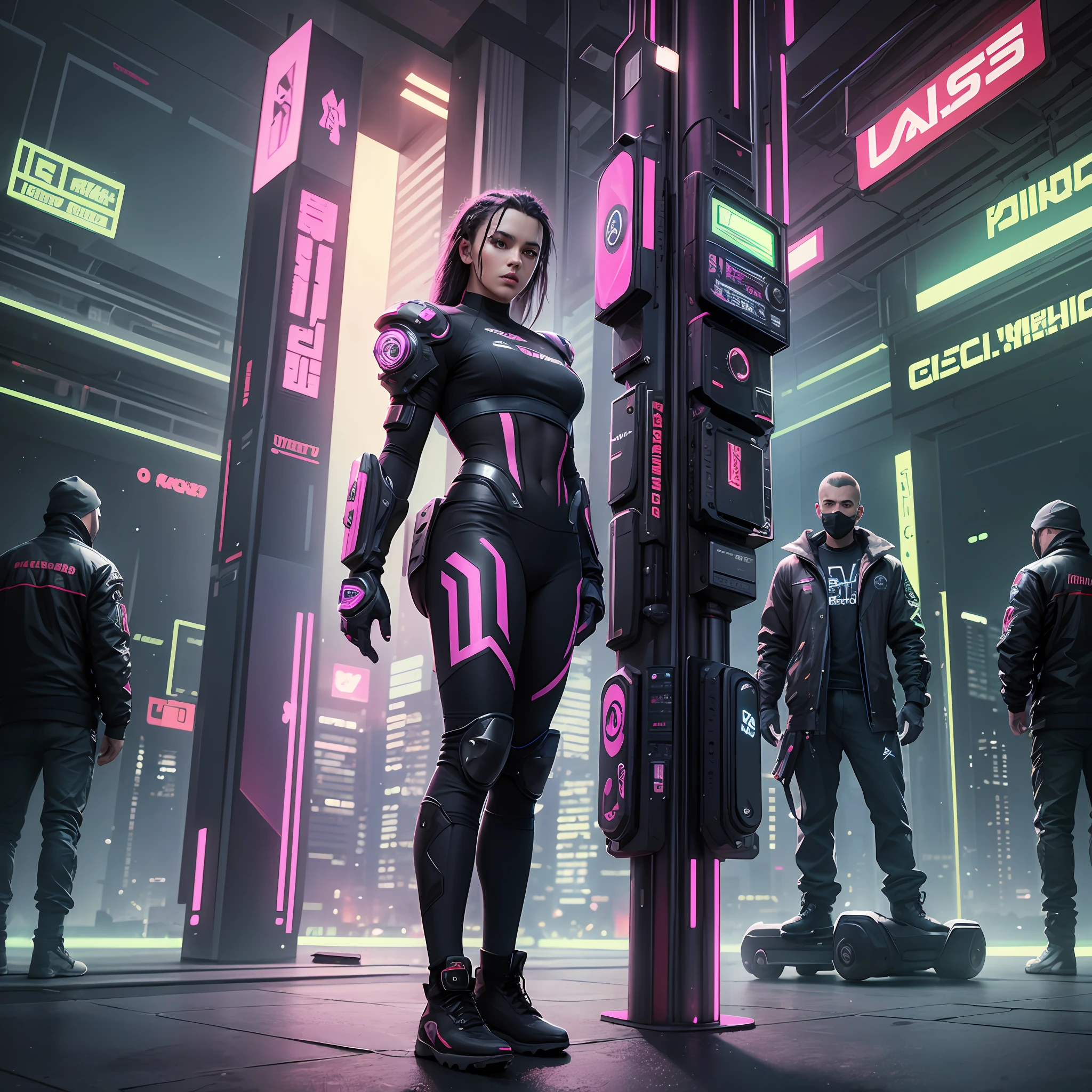 Reunion of man, team, squad, cyberpunk, abstract, full hd render + 3d octane render +4k UHD + immense detail + dramatic lighting + well lit + black, purple, blue, pink, cerulean, teal, metallic colours, + fine details + octane render + 8k --auto