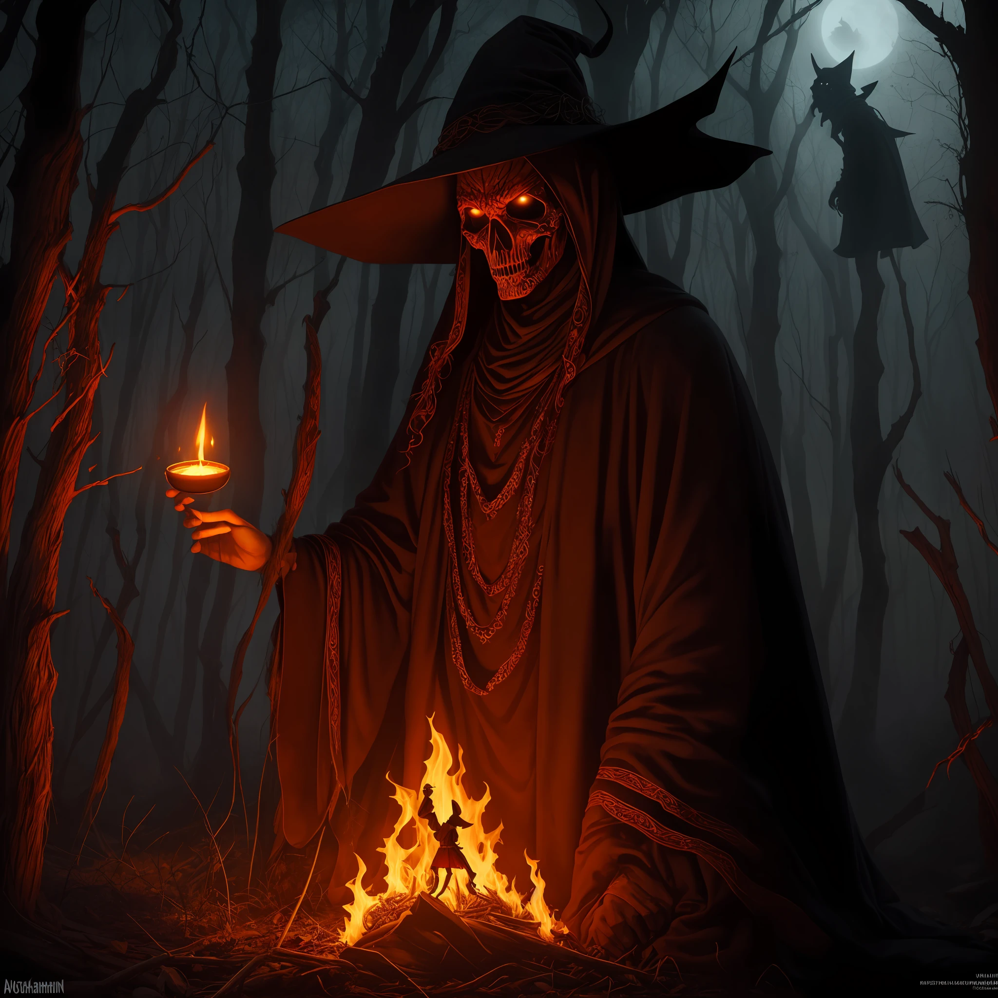 Samhain figure, creature, wicca, occult, harvest, fall, hyper-realistic, ultra resolution, creepy, dark, witchcore --auto