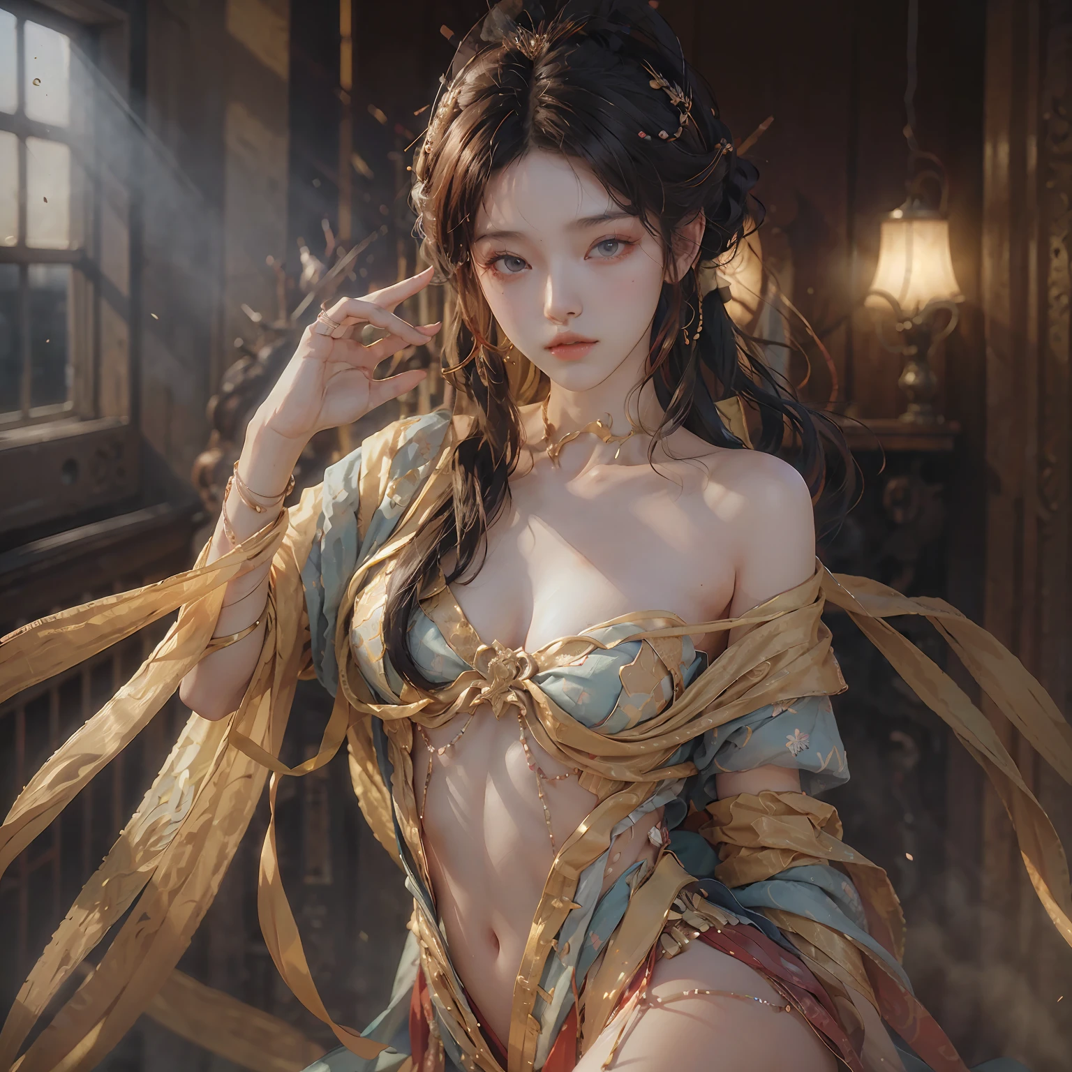 (1girl:1.3), solo、、、、, __body-Marl__, officail art, unified 8k wallpaper, Super Detailed, beautiful and aesthetic, beautiful, masterpiece, sthe highest qualit, raw, masterpiece, Ultra fine photography, sthe highest qualit, Ultra high Resolution, photorealistic realism, sun rays, Full Body Portrait, Greatfull beauty, dynamic posing, Delicate Face, vivid eyes, (viewed from the front) complex 3d rendering very detailed beautiful ceramic silhouette female a robot, face, a robot, Small Micro Bikini, Exposed skin, Transparent,Robot parts, very detailed abandoned warehouse background, Detailed Face, detailed complex busy background, messy, Gorgeous, milky white lewd, very detailed skin, realistic skin details, visible pores, sharp、、、-focused, volumetric fog, 8k uhd, DSLR camera, high Quality, Film grain, fair skin, Photo Realism, Lomography, huge metropolis in future dystopia, seen from below, translucence --auto --s2