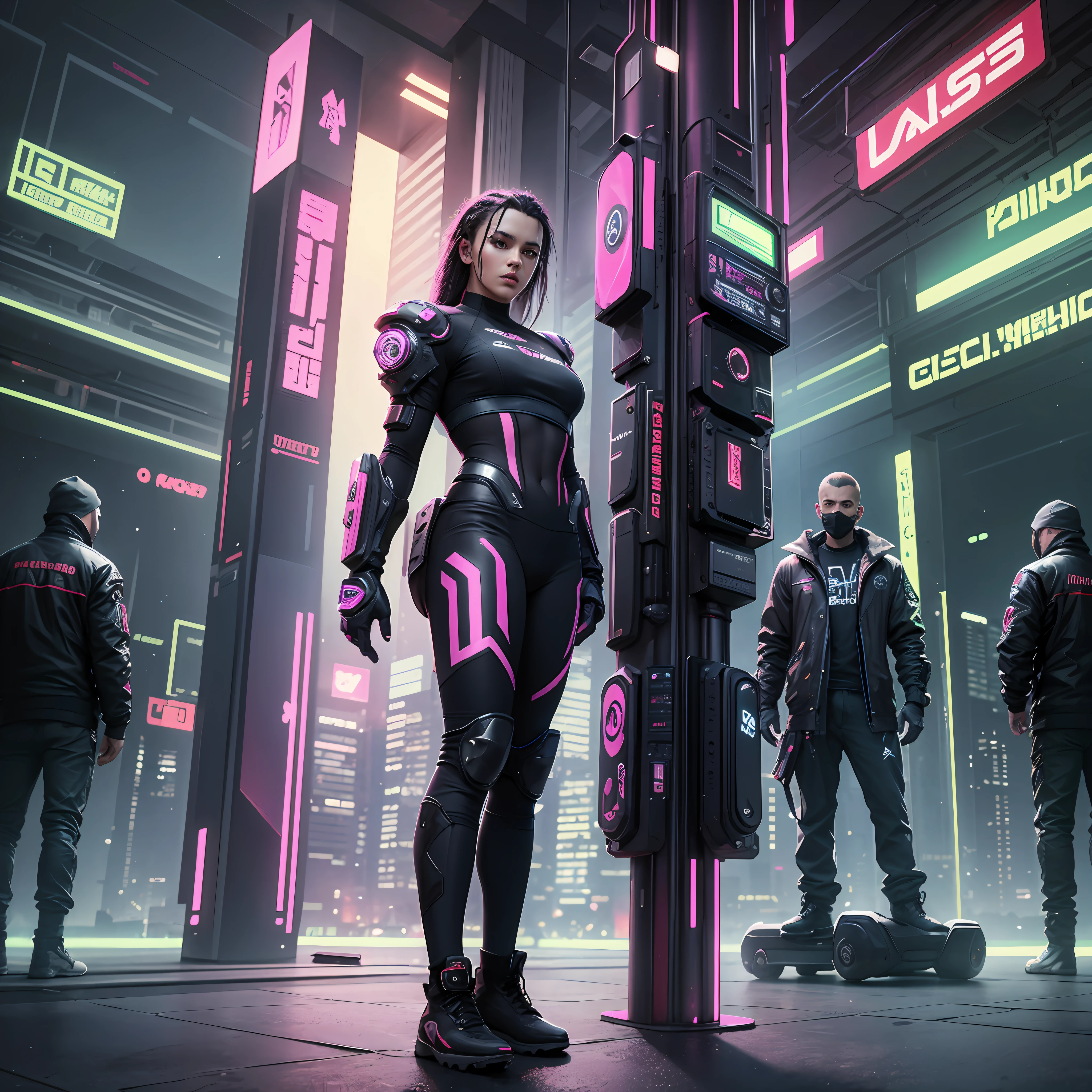 Reunion of man, team, squad, cyberpunk, abstract, full hd render + 3d octane render +4k UHD + immense detail + dramatic lighting + well lit + black, purple, blue, pink, cerulean, teal, metallic colours, + fine details + octane render + 8k --auto