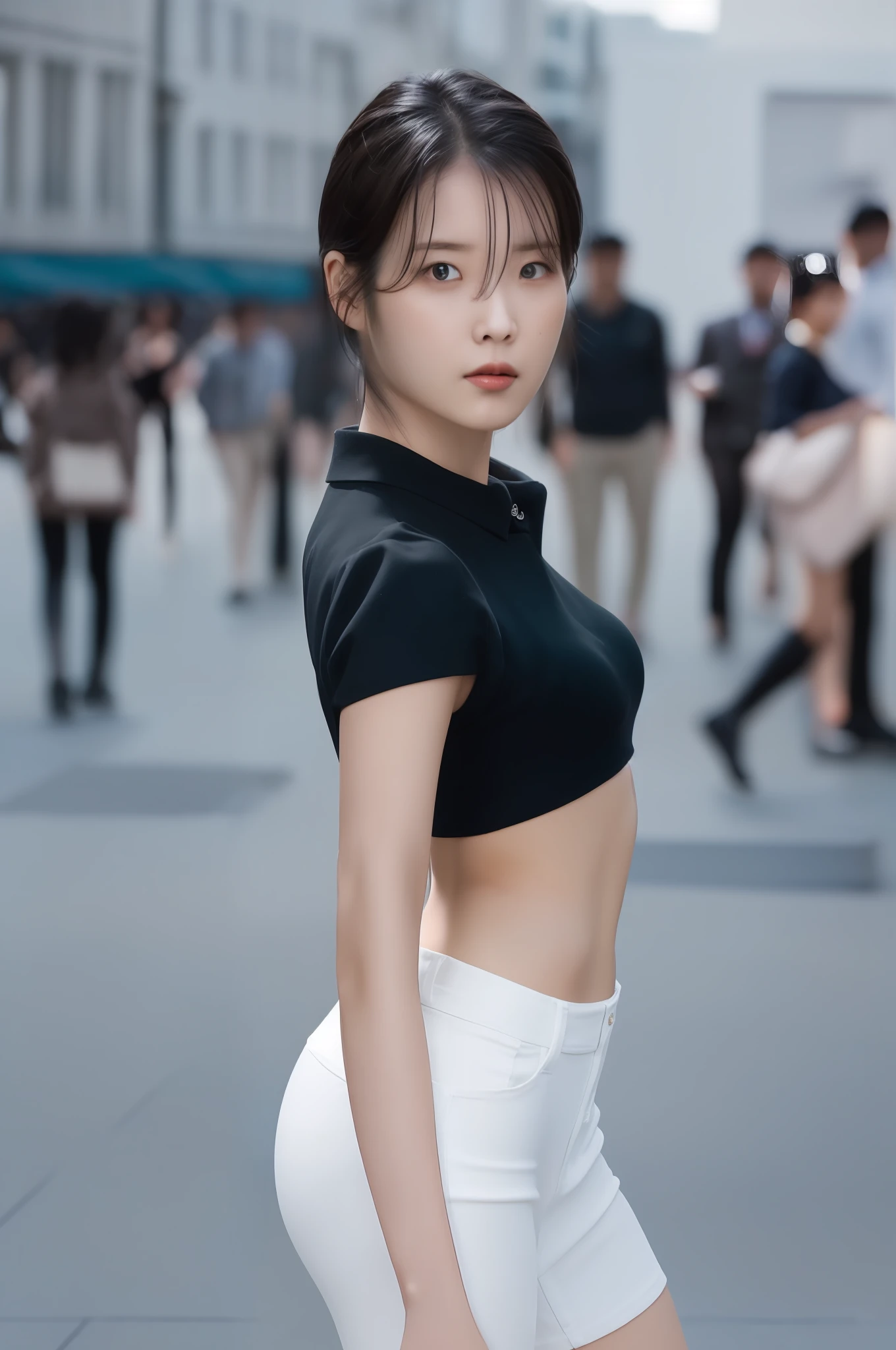 IU,1girl,solo,woman,complex 3d render ultra detailed, smile, portrait of beautiful woman, moody portrait, striking features, beauty, intricate details, dramatic composition, tension, contrast, texture, realism, high-quality rendering, stunning art, high quality, film grain, Fujifilm XT3,swirly bokeh,(realistic, photo-realistic:1.4),RAW photo,physically-based rendering,(looking at viewer:1.4),(8k, best quality, masterpiece:1.2),(full body shot:1.2),octane render,extremely detailed CG, unity 8k wallpaper,in street,urban,city,(studio soft light,sunlight:1.1),hyper realistic detail shiny skin,ultra detailed,(standing:1.1),(a girl is wearing sleeveless:1.5),(ultra realistic:1.5),(intricate:1.1),(photorealistic:1.4),1girl,(skinny:1.3),detailed background ,(large breasts:1.5)