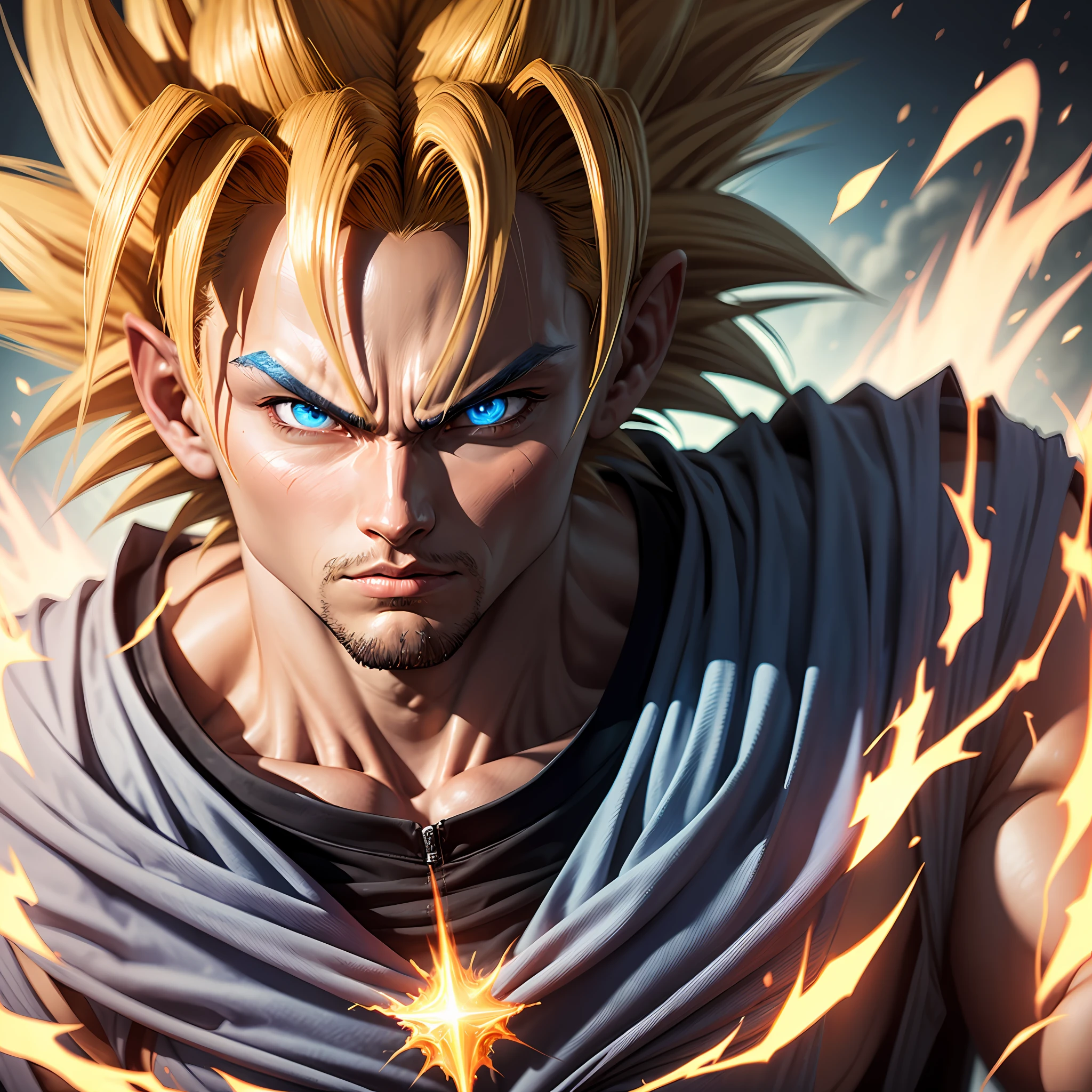 Masterpiece, Awesome, Goku Super Saiyajin, olhos flamejantes, olhos azul --auto