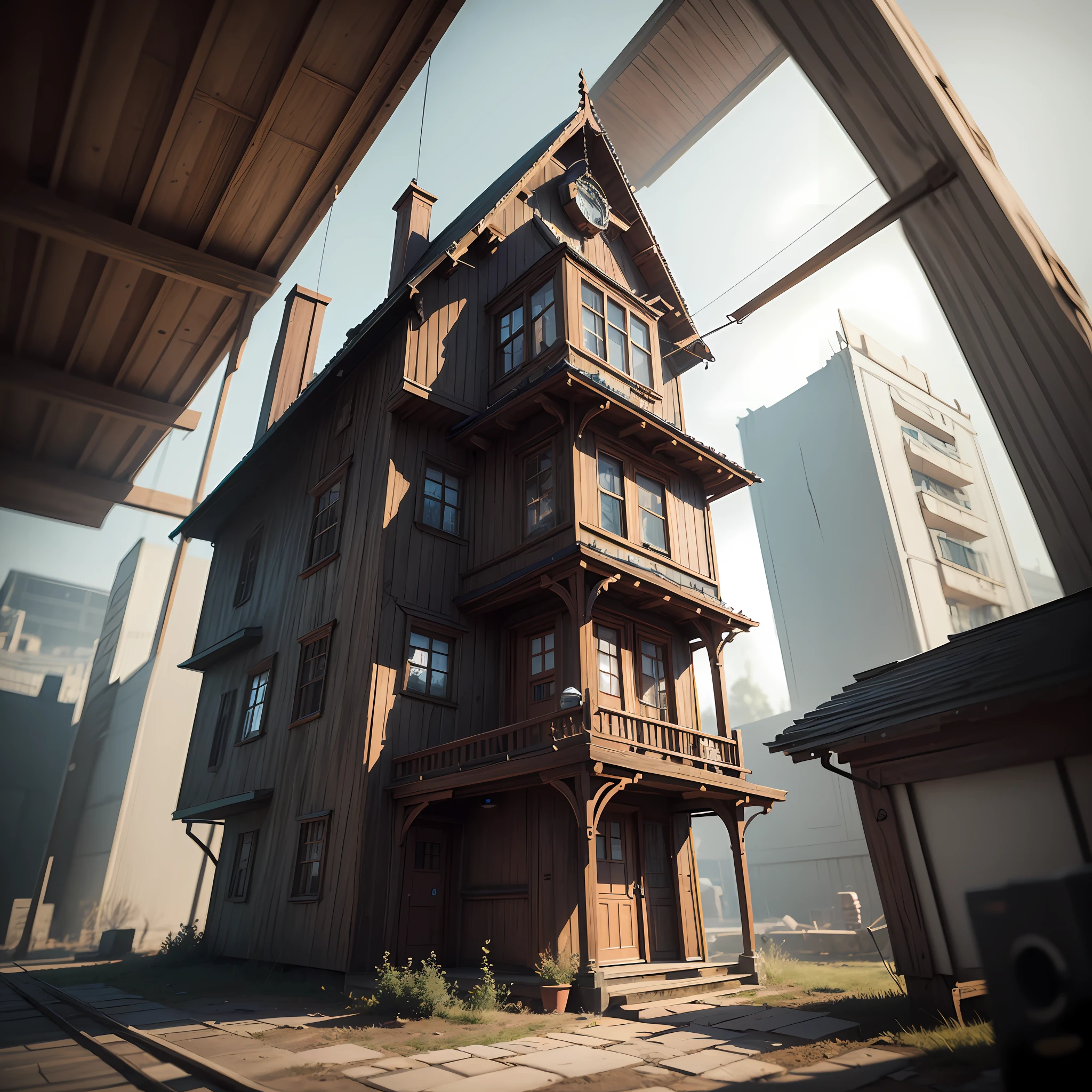 photorealistic, flying house, many details, Ultra detailed, octane render, by Alexander Jansson --ar 2:1 --auto