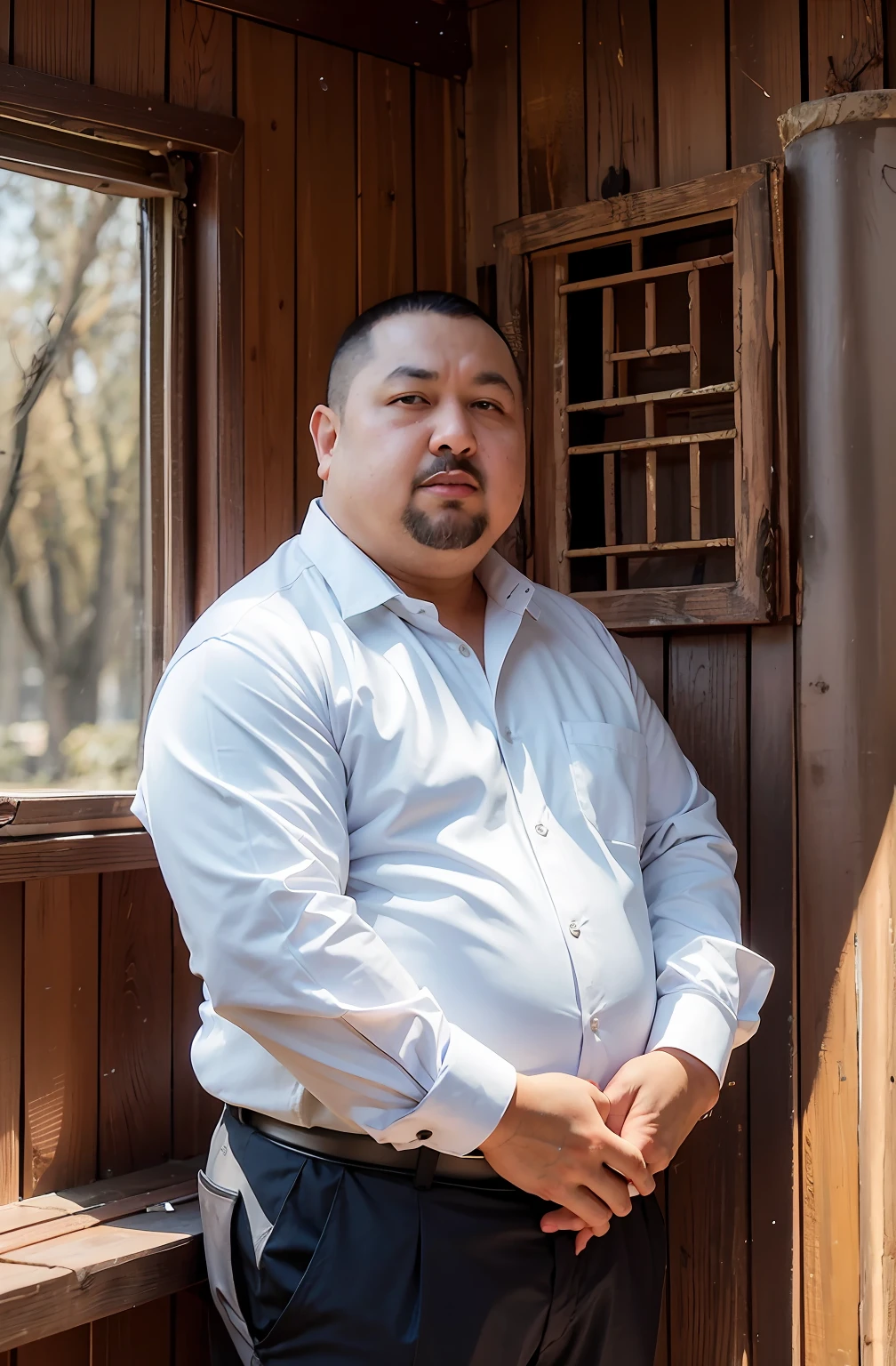 arafed man in a white shirt and black pants standing in front of a wooden wall, jama jurabaev, khyzyl saleem, michael okuda, christopher cao, yanjun chengt, zeng fanzh, chengwei pan, joongwon charles jeong, kakar cheung, kim jung gi, huifeng huang