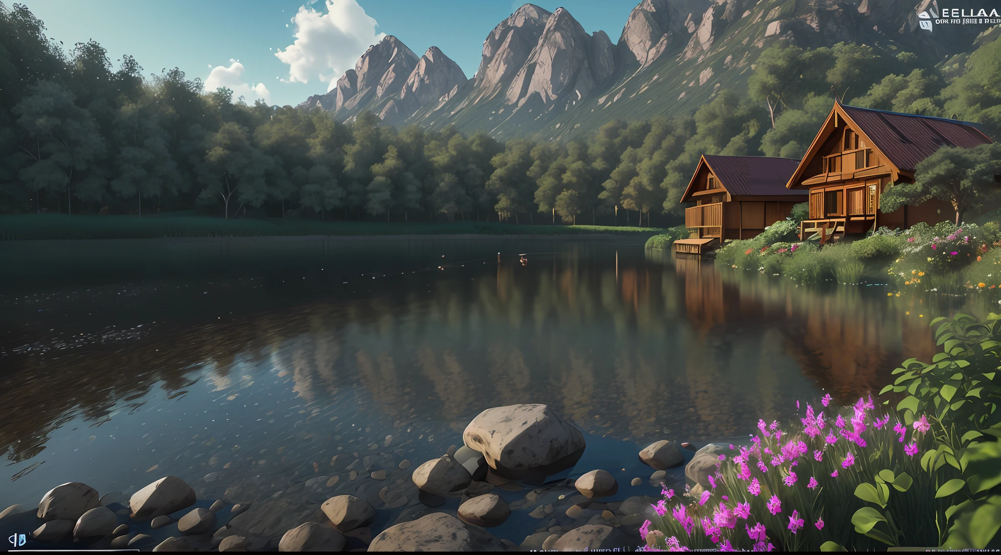 Creando el santuario perfecto, A dream house hidden in seclusion. Fuera de la red, powered by solar and wind energy, with a gentle river flowing nearby. A customized mini hydroelectric dam harnesses water energy. The landscape blooms with a thriving orchard. La serenidad llena el aire mientras los conejos juegan y las gallinas deambulan. Es un oasis armonioso donde la autosuficiencia y la belleza natural se entrelazan. Anti-Aliasing, FKAA, TXAA, RTX, SSAO, Shaders, OpenGL-Shaders, elegante,,(Dolby Vision/1.5), (elemento natural/1.2), (Particle effect/1.5). (calidad de roca extrema realista / 1.5), (elementos de naturaleza de calidad ultra realista / 1.5), (Tiempo de obra maestra / 1.5), (trazado de rayos / 1.5), (ultra detallado / 1.5), (Masterpiec / 1.5), mejor calidad), (solar white lighting / 1.5) (white lighting / 1.5) (fotorrealista / 1.5) ,(xtrem realista / 1.5) (ultra detallado / 1.5), (muy detallado / 1.5), (Cinematic lighting / 1.5), (detalles intrincados / 1.5), (luz especular: 1.5), (colorido / 1.5), (alta calidad de la naturaleza / 1.5) (3d isométrico / 3.9)