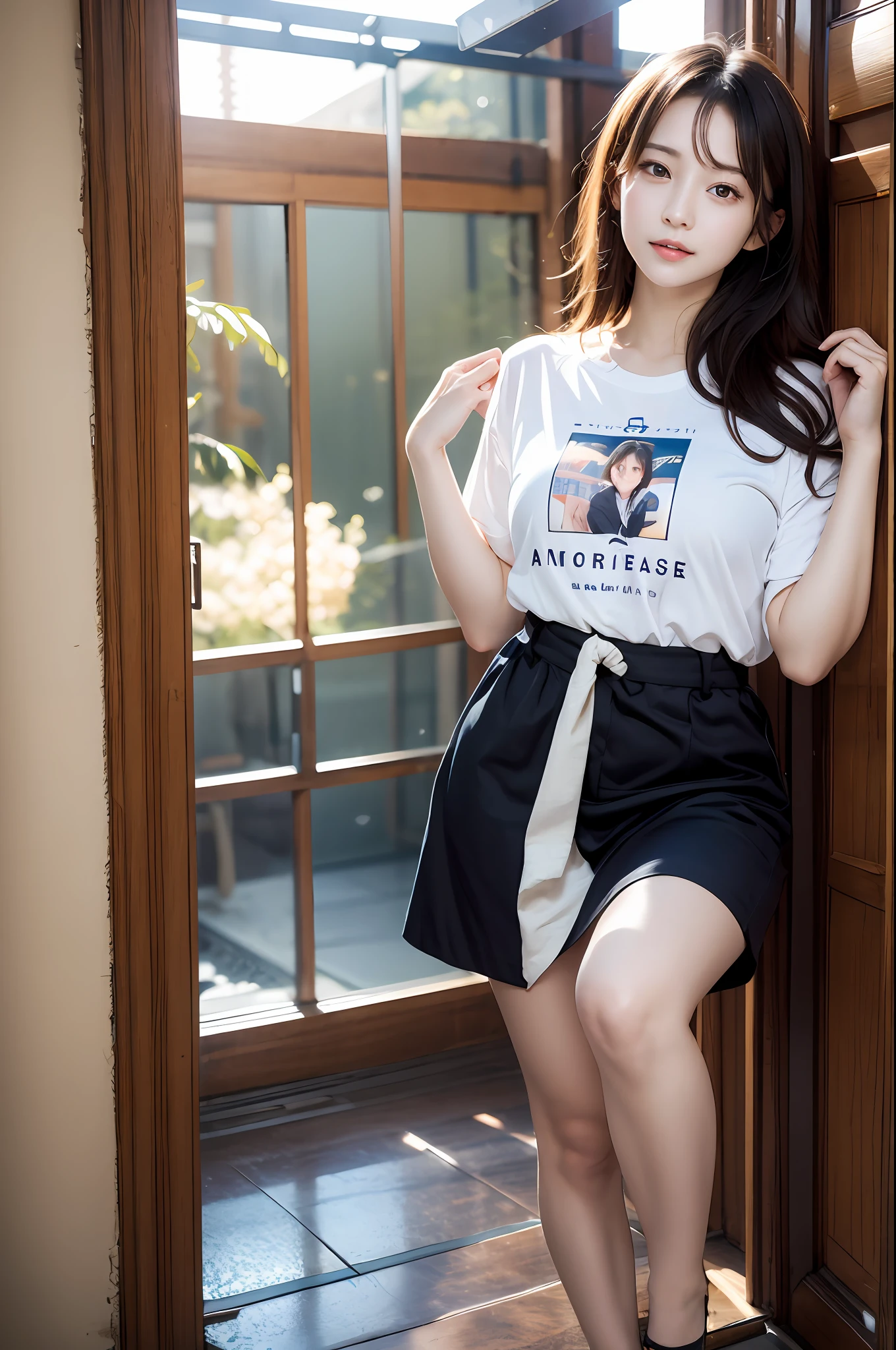 clothed、(photo real:1.4)、(Hyperrealistic:1.4)、(Realstic:1.3)、
(Smoother lighting:1.05)、(Improved lighting quality in movies:0.9)、32K、
1女の子、20歳の女の子、Realistic lighting、Backlit、Facial light、ray trace、(Brightening light:1.2)、(Increase quality:1.4)、
(best quality real texture skin)、Fine eyes、finerly detailed face、
(Tired, sleepy and satisfied:0.0)、close-up face、T‐shirt、
(Bodyline mood improvement:1.1)、Glossy skin、actress、korean idol、Nogizaka Idol、hposing Gravure Idol