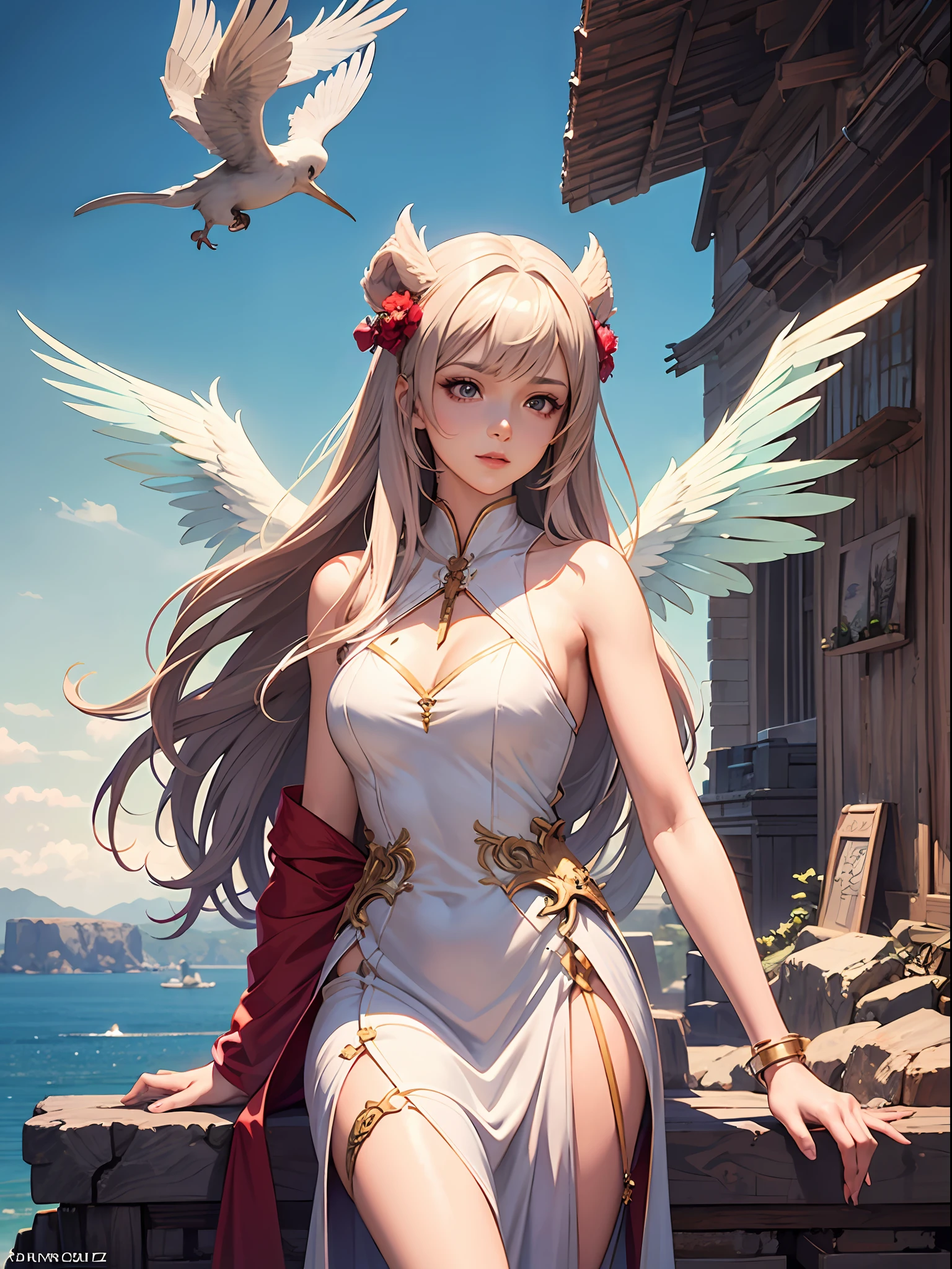 anime girl with long hair and wings in a white dress, anime fantasy illustration, anime fantasy artwork, cushart krenz key art feminine, extremely detailed artgerm, 2. 5 d cgi anime fantasy artwork, ross tran 8 k, artgerm on artstation pixiv, trending on artstation pixiv, guweiz on pixiv artstation