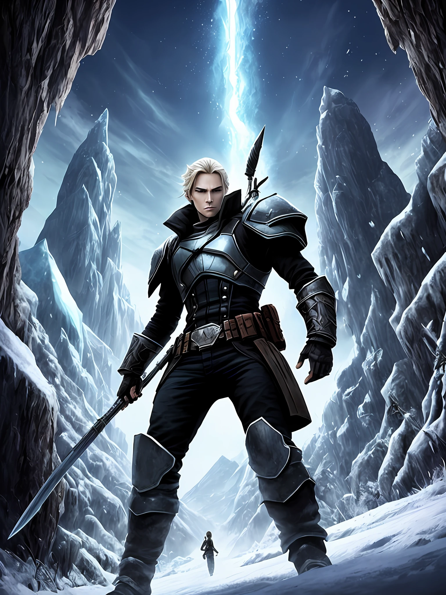 Midjourney is a warrior-mago que domina a arte da criomancia, the manipulation of ice and cold. He is the last survivor of a clan that was exterminated by a tyrant who feared his power. Ele vive em uma caverna gelada nas montanhas, where he trains his skill and plans his revenge. Um dia, ele encontra uma jovem aventureira chamada Lira, who is on the run from a group of bounty hunters. She says she has valuable information about the tyrant's whereabouts, but needs Midjourney's help to get there. Midjourney sees in it an opportunity to accomplish its goal, but he also feels a strange connection to her. Juntos, They traverse frozen lands and ruthless enemies on a journey that leads them to the final showdown.