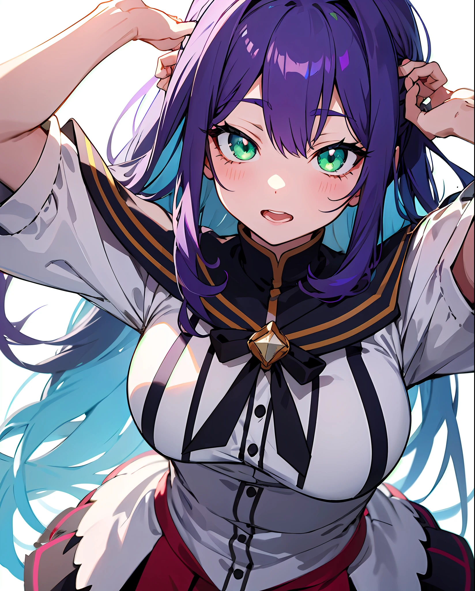 anime girls with purple hair and green eyes are posing for a picture, anime girls, ecchi anime style, sfw version, pixiv 3dcg, ahegao, top rated on pixiv, oppai, pixiv, official fanart, ecchi, popular on pixiv, at pixiv, anime! 4k, anime! 4 k, head is up