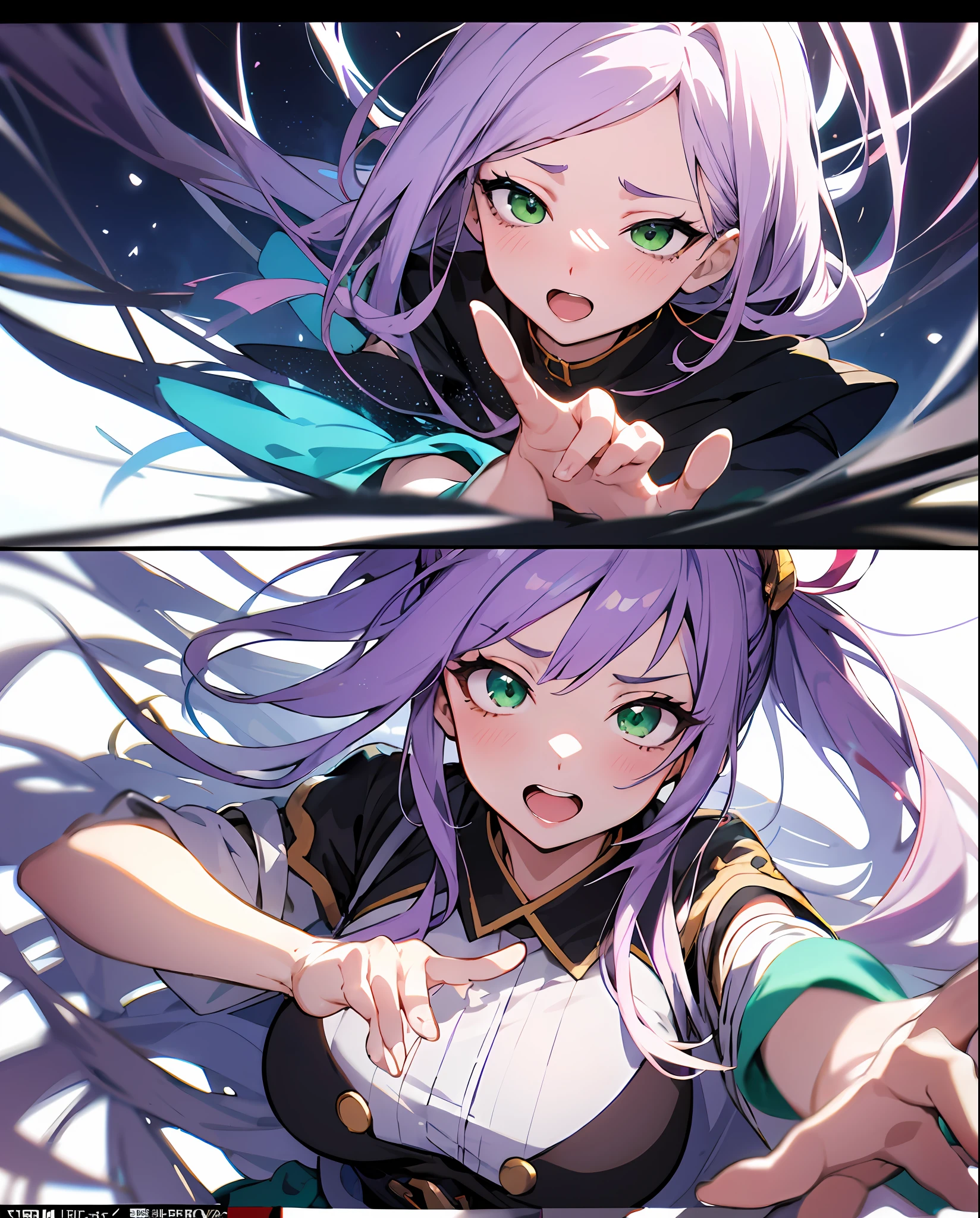 anime girls with purple hair and green eyes are posing for a picture, anime girls, ecchi anime style, sfw version, pixiv 3dcg, ahegao, top rated on pixiv, oppai, pixiv, official fanart, ecchi, popular on pixiv, at pixiv, anime! 4k, anime! 4 k, head is up