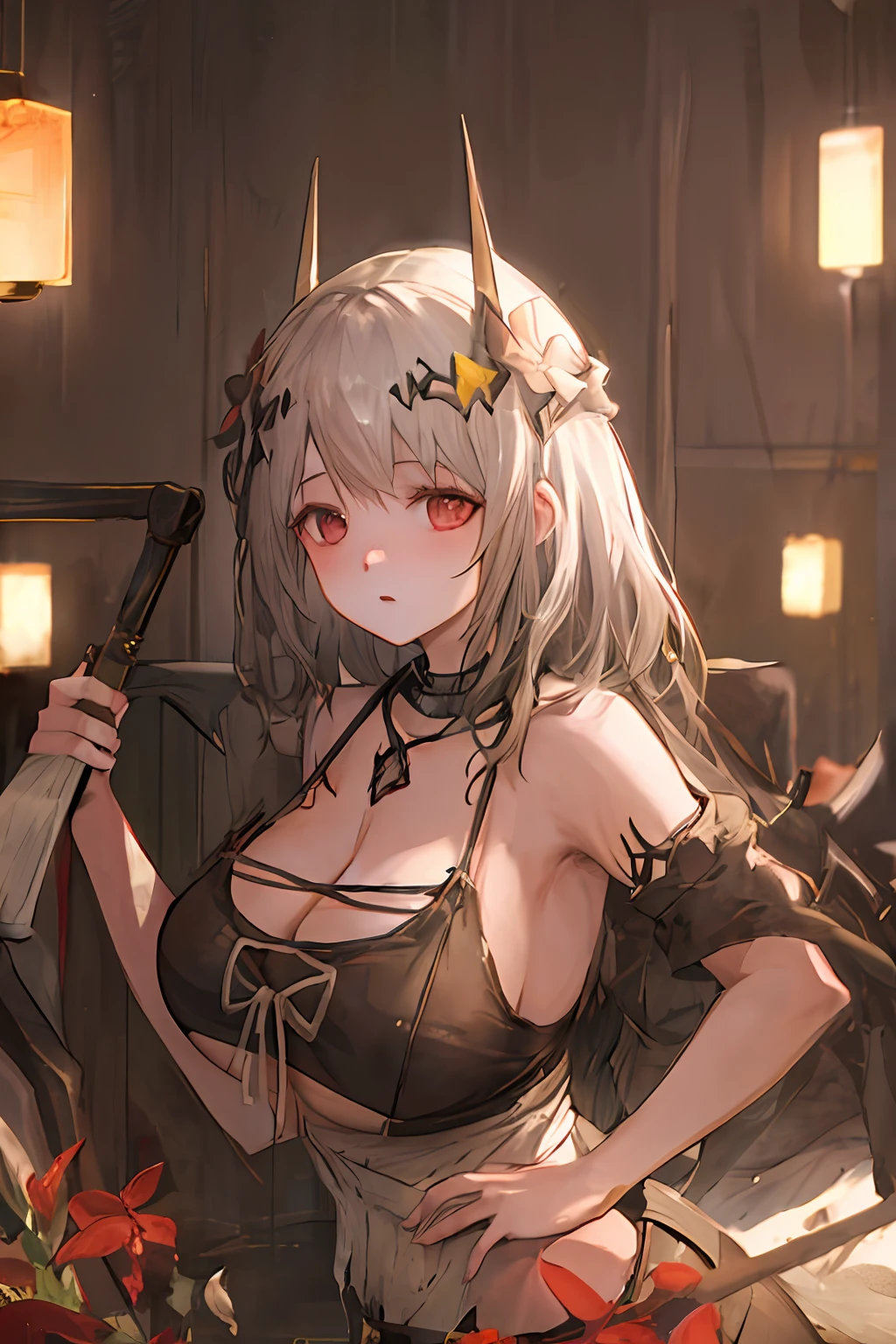 Man Woman、Huge Tits、young、night landscape、rainting、Lit up、Long、A black、Bust-up、、high Quality、delicate、turning sideways、exterior