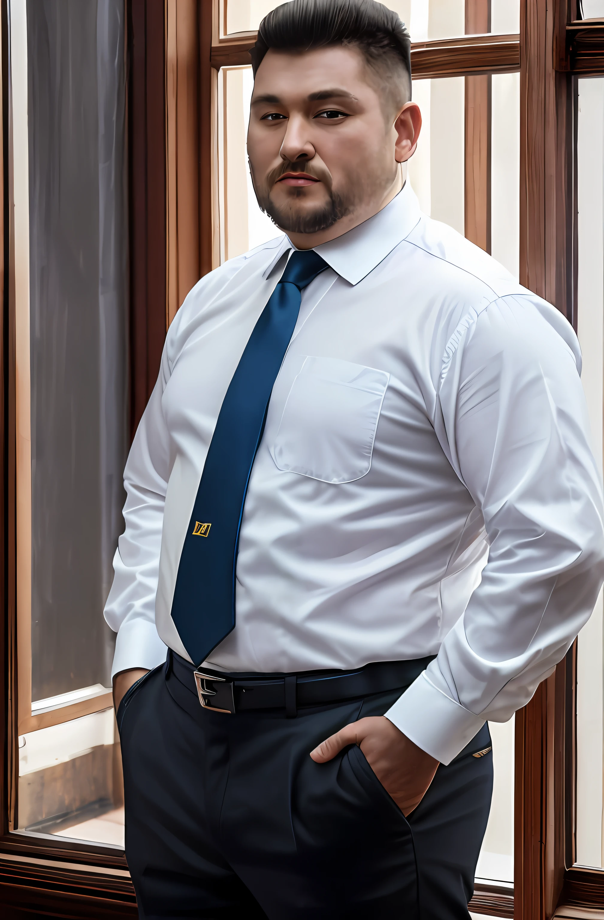 Wearing a white shirt、The Arad man in a blue tie stands in front of the window, wearing a shirt with a tie, white dress shirt, dress shirt and tie, wearing white shirt, wearing white shirt, mid shot portrait, wearing a white button up shirt, vitaly bulgarov, handsome man, alexey gurylev, wearing a blouse, formal clothes