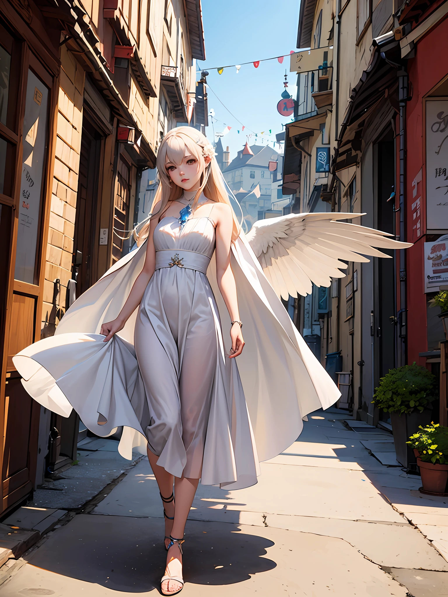 anime girl with long hair and wings in a white dress, anime fantasy illustration, anime fantasy artwork, cushart krenz key art feminine, extremely detailed artgerm, 2. 5 d cgi anime fantasy artwork, ross tran 8 k, artgerm on artstation pixiv, trending on artstation pixiv, guweiz on pixiv artstation