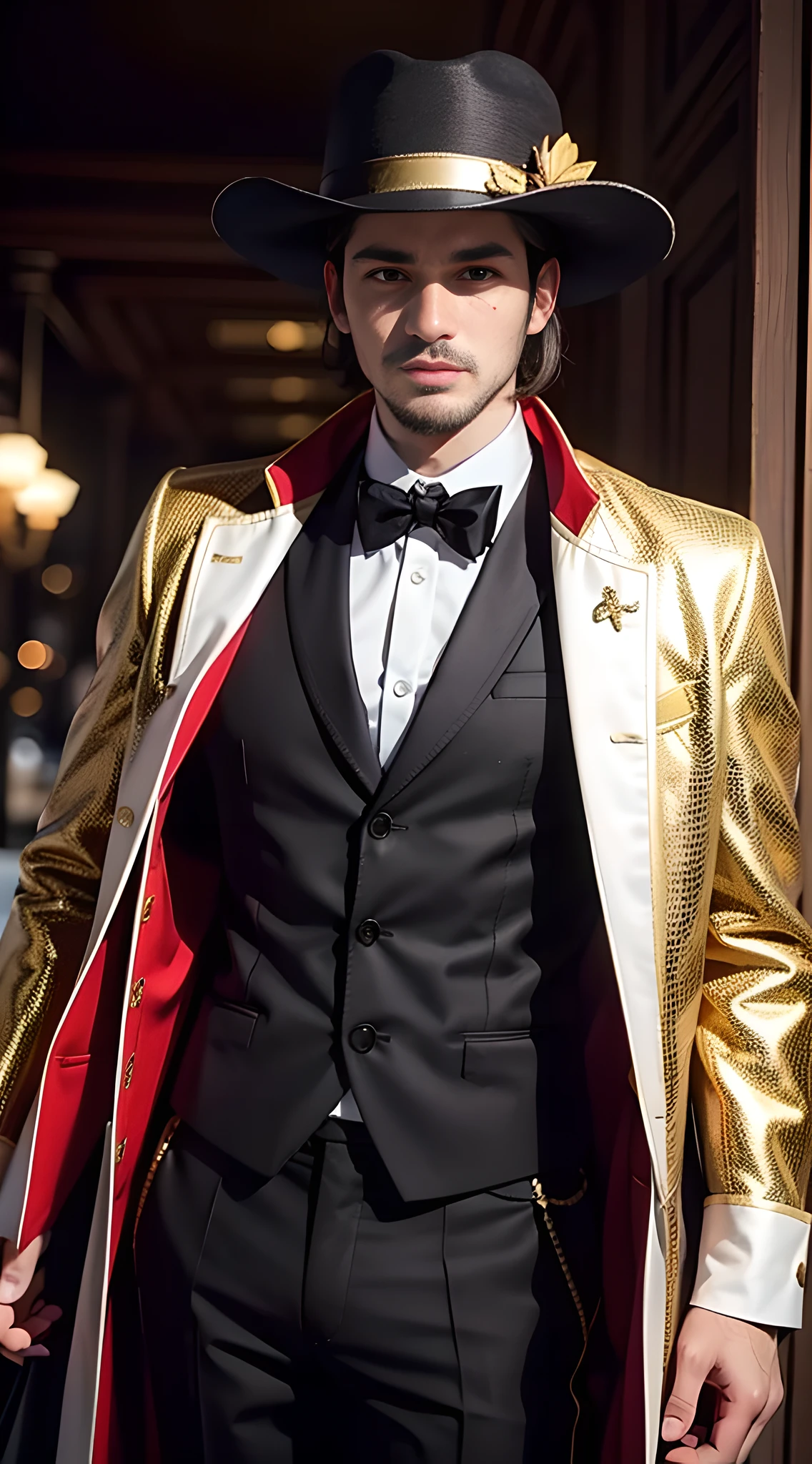 (handsome muscular man in his 20s),  A Spanish bullfighter typically exhibits a distinctive appearance. They don a traditional costume known as "traje de luces" or suit of lights, which is ornately decorated with gold or silver embroidery. The bullfighter wears a tight-fitting jacket with shoulder pads, often in vibrant colors such as red or blue. They pair it with matching trousers that fit snugly. Completing the outfit is a white shirt, typically with a ruffled front, and a black bow tie. The bullfighter's head is adorned with a black felt hat called "montera," featuring a flat crown and wide brim. Their hair is often styled neatly or slicked back, and they may sport a well-groomed mustache or beard. Additionally, they carry a cape, known as "capote," which they skillfully wield during the bullfight.mischievous smile, (details: 1 in 1), natural muscles, high quality, beautiful eyes, (detailed face and eyes), (faceless: 1 of 2), noise, real photos、... PSD, Sharp Focus, High Resolution 8k, Real & Professional Photography, 8K UHD, Soft Lighting, High Quality, Film Grain, FUJIFILM XT3