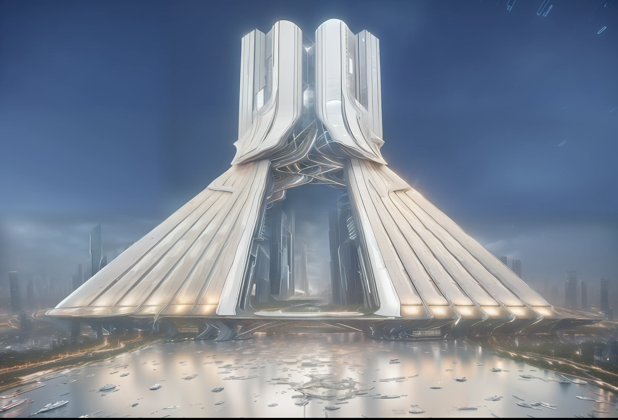 octane render, future high-tech buildings ,Cinematic lighting, futuristic life, cinematic color correction , 4k render, 3d realistic model