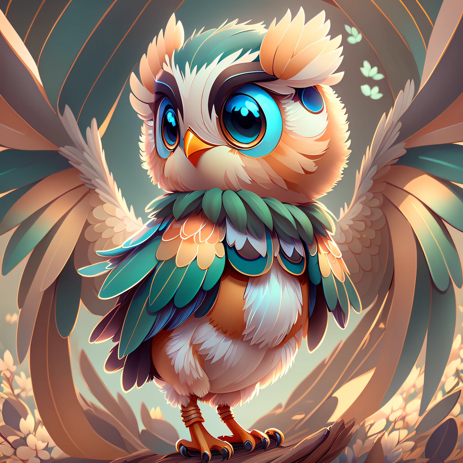 A small cartoon style owl.Owl in all white color. In the forest, in your nest. I want her to be cute and with big eyes. And in a style that looks like disney. --auto
