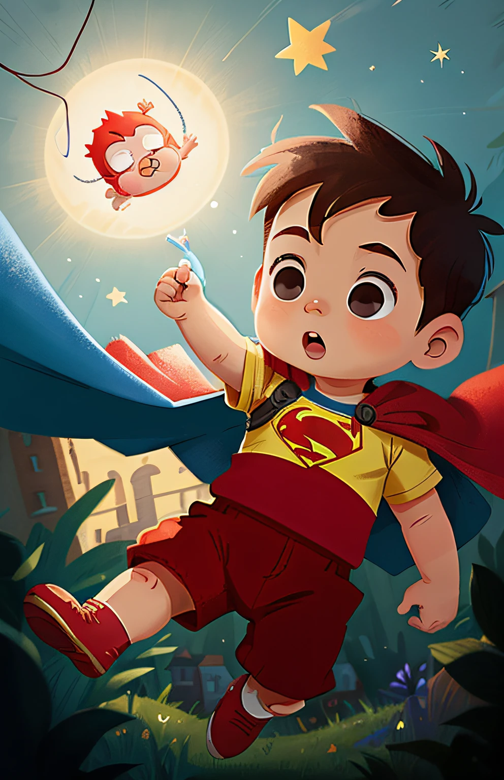 Once upon a time, in a small town, there was a very special baby named Alex. While all the other babies slept at night, Alex turned into a hero called Super Baby. With his shiny red diaper and a magical pacifier, he was ready to save the day