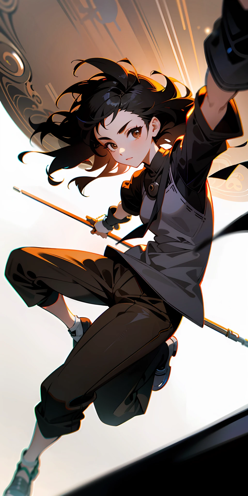 absurd resolution, high resolution, (masterpiece: 1.4), ultra-detailed, 1girl, young warrior, black, brown eyes, simple clothes, black hair, afro hair, club, holding club