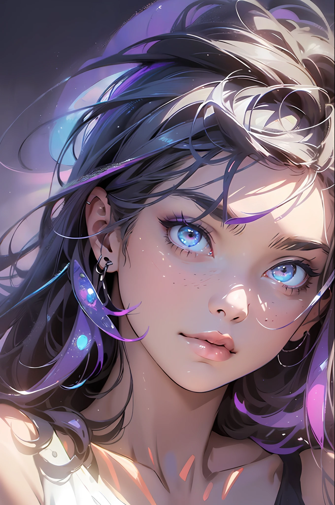 ((perfect whole body)), melancholy, quiet, calm, bright, masterpiece, best quality, 1girl, (JinxLol:1.2), (ultra photorealistic:1.3), (masterpiece:1.4), best quality, ((realistic)), high quality, ultra detailed, ((real image)), ((realistic skin)), ((realistic face)),(illustration:1.05), (beautiful:1.05), (beautiful detailed eyes:1.05), (cinematic light:1.1), purple and pink in the detacks, perfect whole body, slender silhouette, thin, small breasts, thick thighs, black and blue clothing, white sneakers