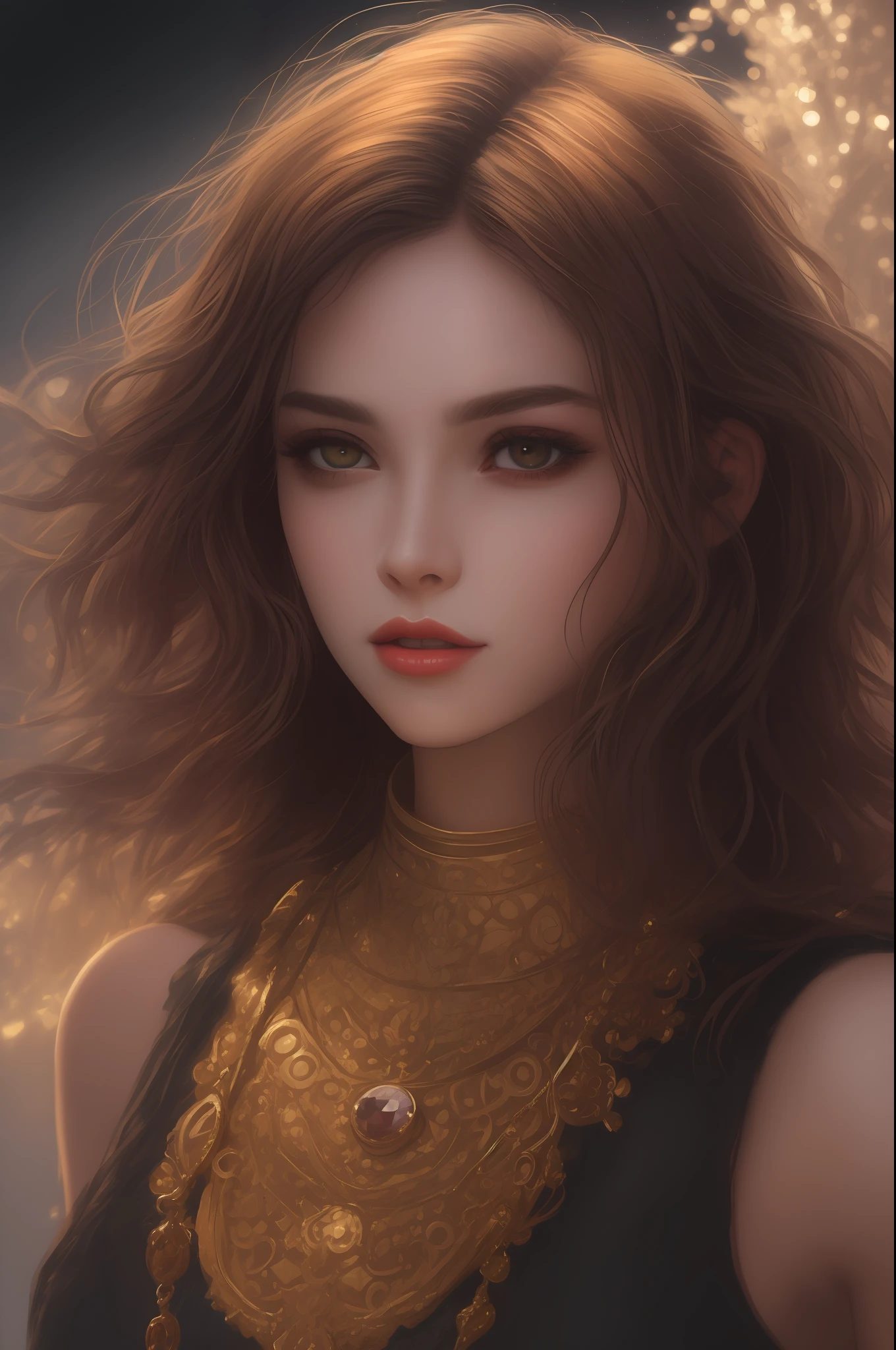 (8k, RAW photo, best quality, masterpiece:1.2), modelshoot style, (dark shot:1.5), Stunningly attractive woman with blonde soft hair, (victorian style:1.2), victorian dress high detailed and intricate, long curly hair, dramatic pose, (soft warm skin with wax effect:1.3), pastel, (glossy lips and the tip of the nose with bright small glare:1.4), (bright highlights:1.6), detailed eyes, (soft volumetric light:1.5), (subsurface scattering:1.5), wax, (night light:1.6), global illumination, Soft Shadows, (dark background with cool lighting:1.0), bokeh, Charlie Bowater, stanley artgerm lau, a detailed painting, fantasy art, artstation, trending on Artstation, art like midjourney and Rutkowski, hyperdetailed, insane details, intricate details, (oil painting:1.5), (digital art:1.5), glare on the corneas of the eyes, round pupils, refraction, screen space reflections, screen space ambient occlusion, (hdr:1.4), full body shot, (gold jewelry with amber gems:1.1)