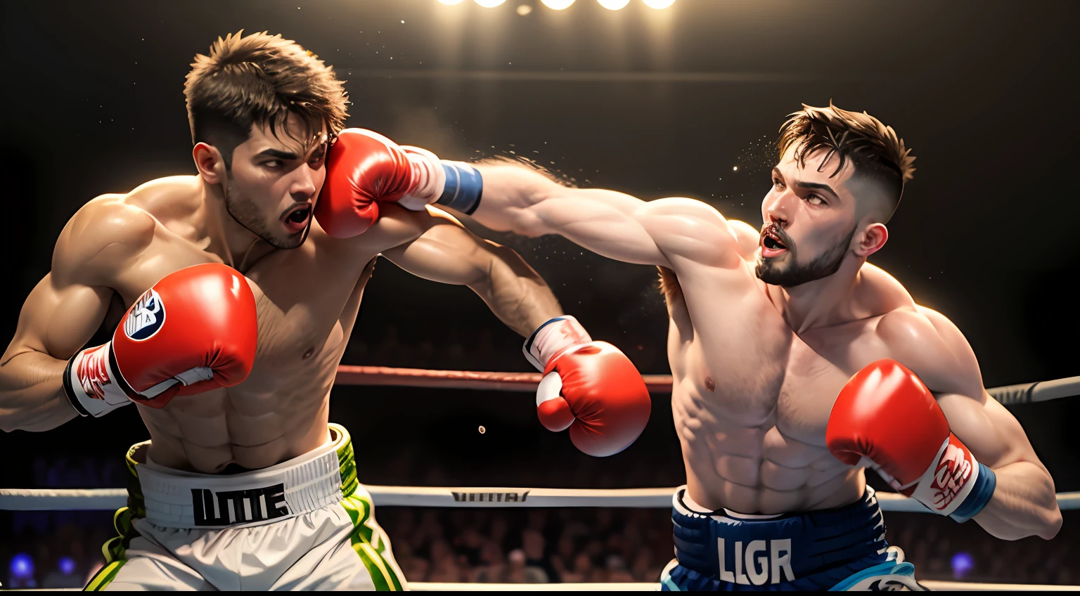 2 homens lutando boxe em um ambiente escuro --auto