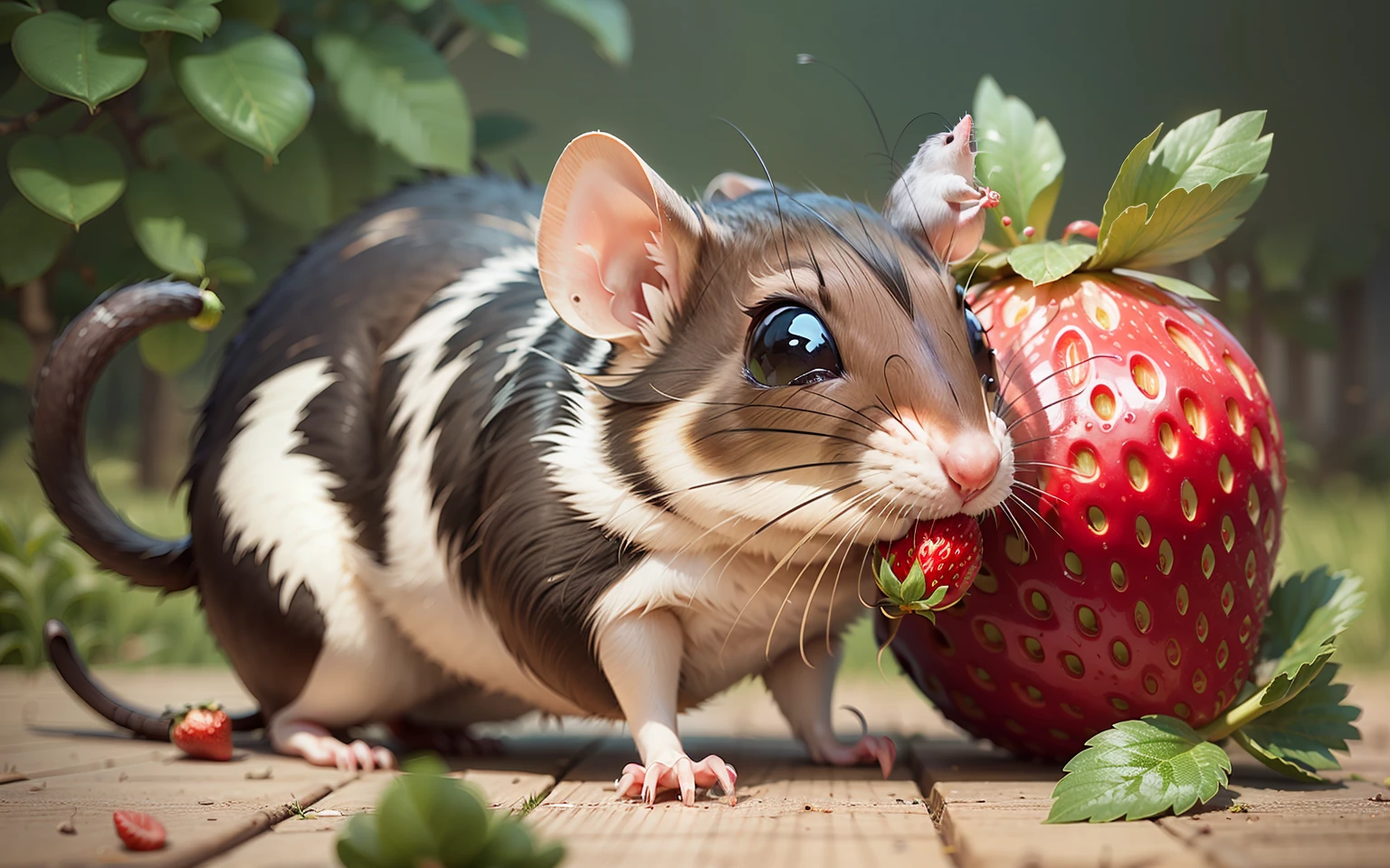 cheeky rodent eating a giant strawberry, ultra realistic 4k --auto --s2