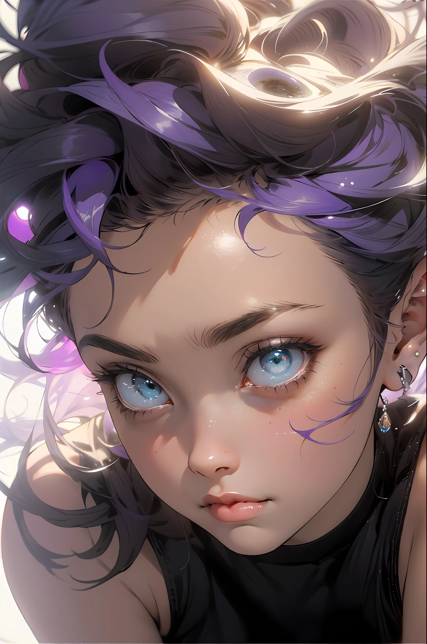 melancholic illumination, tranquila, calma, brilho, obra-prima, melhor qualidade, 1girl, (JinxLol:1.2), (ultra fotorrealista:1.3), (obra-prima:1.4), melhor qualidade, ((realista)), alta qualidade, ultra detalhado, ((Imagem real)), ((pele realista)), ((rosto realista)),(illustration:1.05), (linda:1.05), (belos olhos pupila vermelhos detalhados:1.05), (cinematic lighti:1.1), purple lilac detaques, corpo inteiro