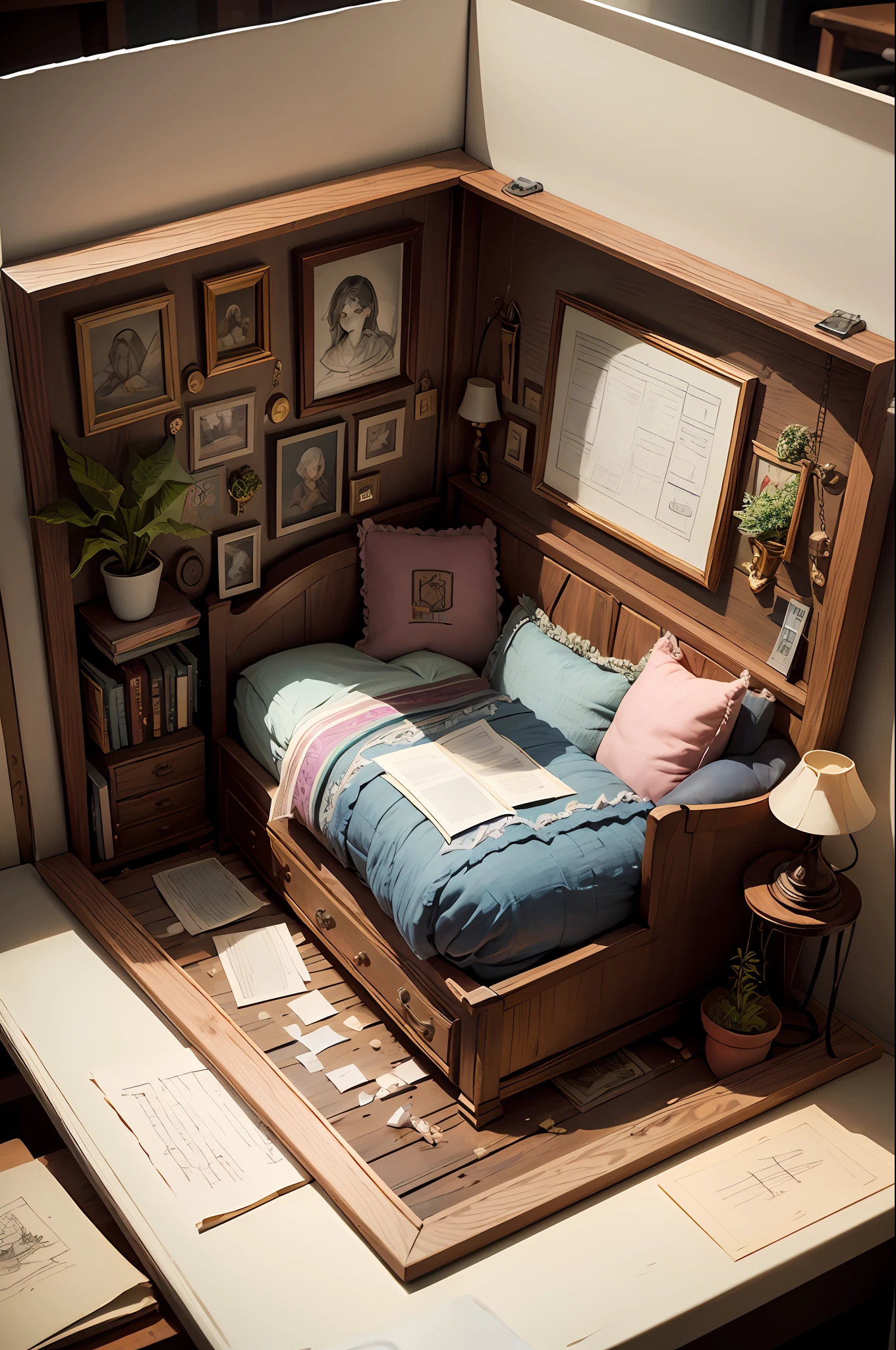 a drawing of shadowbox art, diorama art, new orleans house
