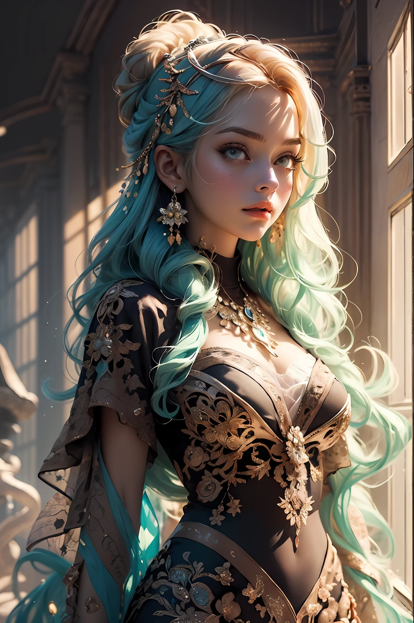 (((masterpiece))), (((best quality))), ((ultra-detailed)), (hyperrealistic), (highly detailed CG illustration), ((an extremely delicate and beautiful)),cinematic light, Create a stunning anime artwork that is currently trending on ArtStation, showcasing exquisite beauty and captivating aesthetics. The art piece should be highly detailed, featuring a compelling character and a visually appealing environment. The character in the artwork is a graceful and enchanting figure, radiating an aura of elegance. Pay close attention to intricate facial features, such as mesmerizing eyes with vibrant colors and delicate shading. The character's clothing should be designed with elaborate patterns, flowing fabrics, and rich textures, reflecting a blend of fantasy and contemporary fashion. Place the character in a captivating environment that enhances the overall appeal of the artwork. It could be a breathtaking natural landscape, a bustling futuristic cityscape, or a mystical realm filled with magical elements. Incorporate vibrant colors, dynamic lighting, and detailed background elements to create a sense of depth and immersion. Consider the latest trends in anime art, such as incorporating unique lighting effects, exploring creative composition techniques, or experimenting with unconventional color palettes. Take inspiration from the top artists on ArtStation and their exceptional execution of various art styles and themes. Camera: Choose an angle that highlights the character's beauty and the immersive environment. Lighting: Utilize atmospheric lighting techniques to create depth and mood. Resolution: Aim for a high-resolution artwork to showcase intricate details and clarity. Art Inspirations: Seek inspiration from the trending artists on ArtStation, exploring different styles, genres, and themes.