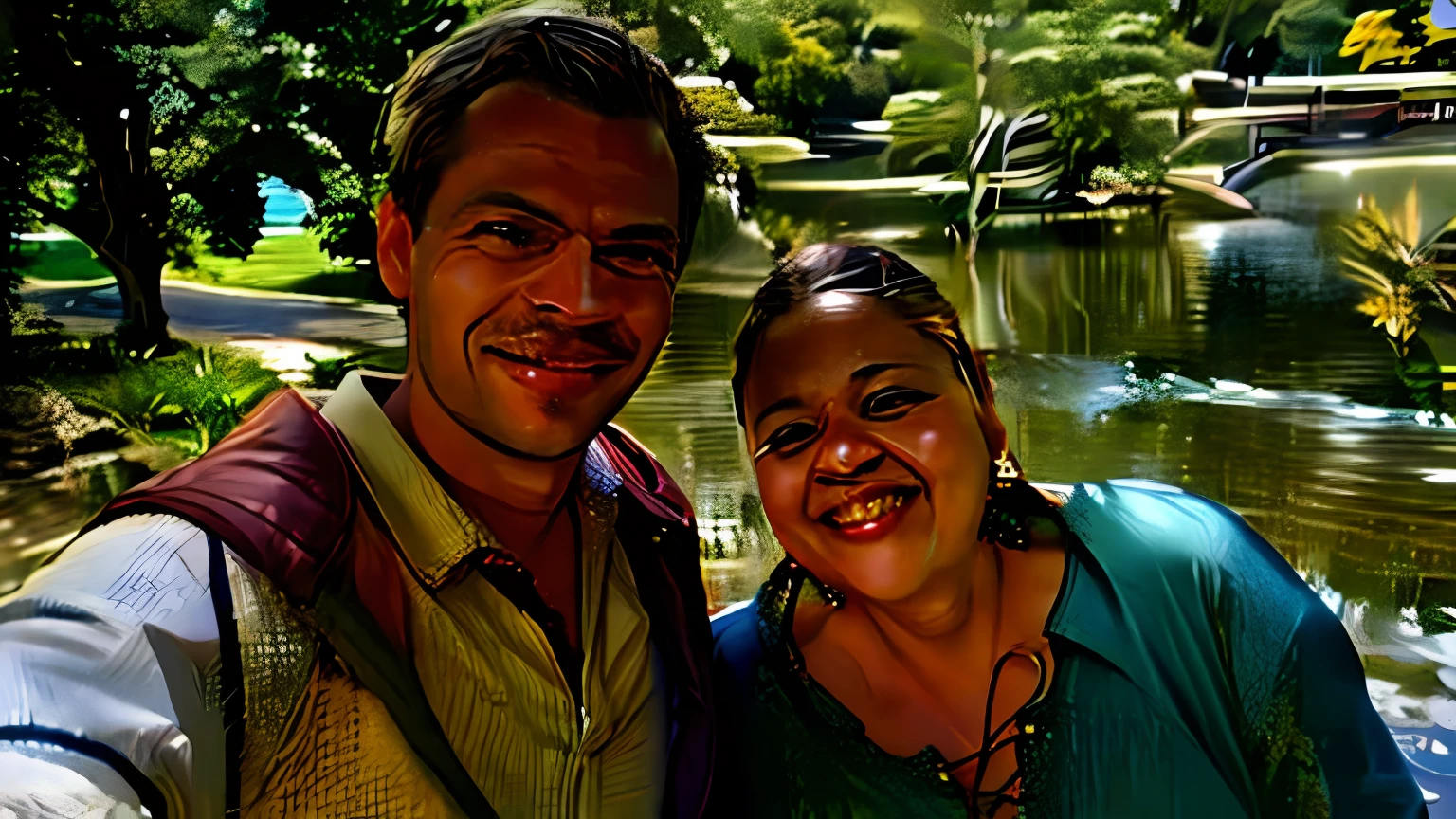 smiling couple taking selfie in front of a lake with trees, Thomas Anthony e Malika Favre, Malika Favre, Direction: Nandor Soldier, Direction: Willian Murai, in sao paulo, Direction: Ceferí Olivé, Casal feliz, Magali Villeneuve e Monet, Direction: Fernando Gerassi, david rios ferreira