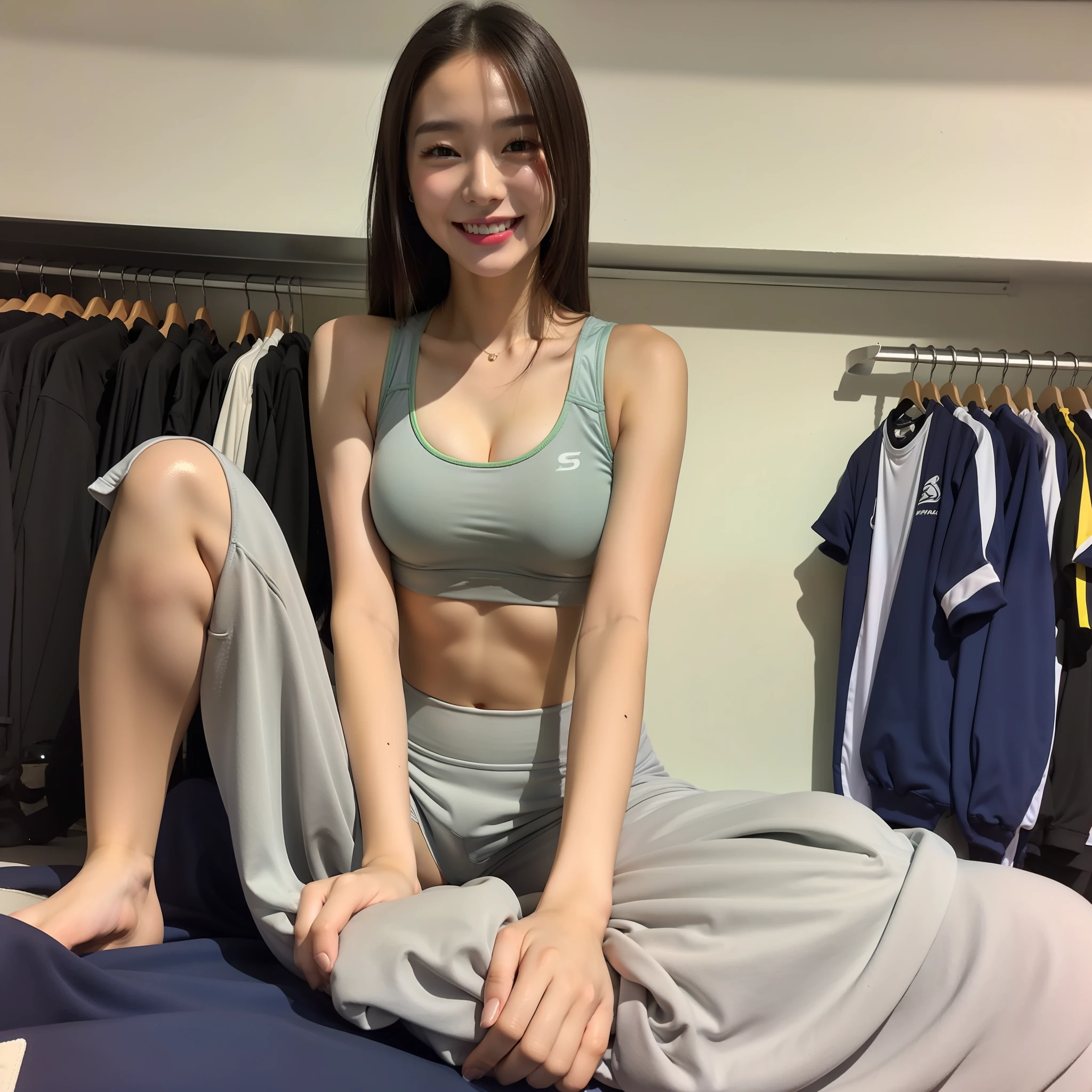 The girls、a beaut、smileing、Shiny Skin、glossy、big breasts、sthe highest qualit、Apparel Sports Bra、Location room bed