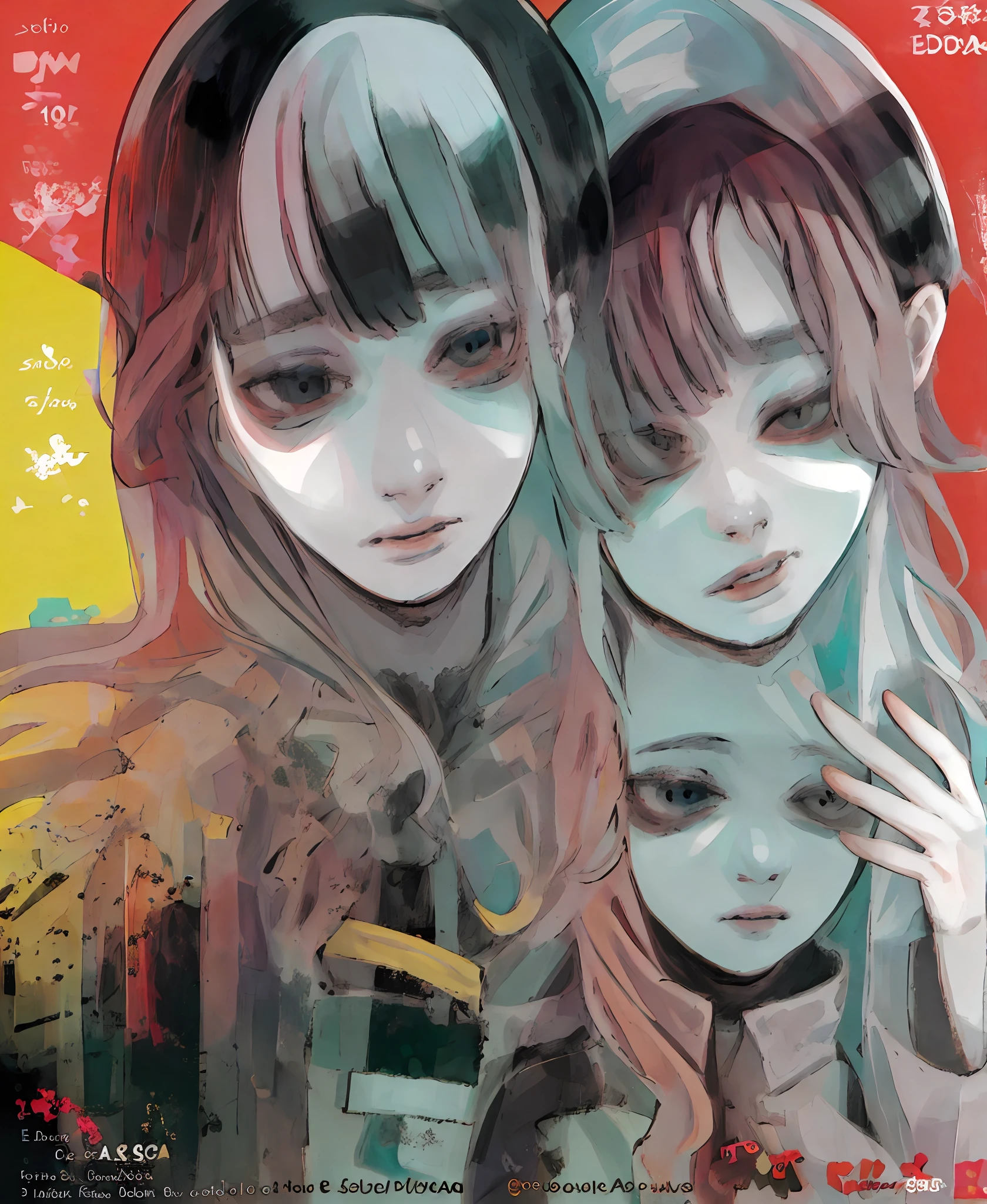 Uma garota triste (Asian girl, estilo anime 90 years, manga cover,inio asano,Garota adolescente,depression,garota coreana,cabelo curto cacheado)