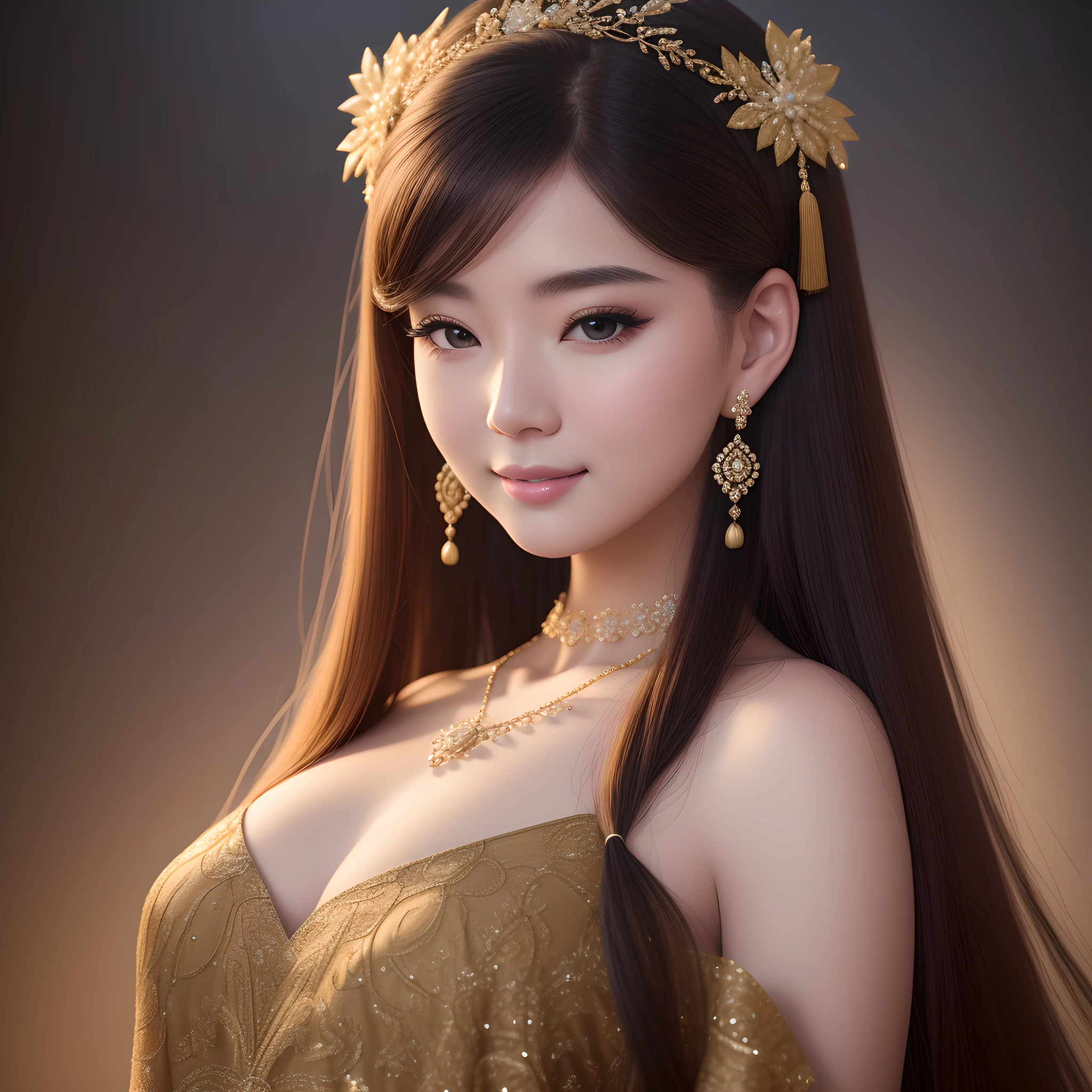 fotorrealista mulher nua,, Mulher nua realismo, 21 years old brazilian woman, sorrisinho, cabelos longos e sedosos, coque de cabelo, hanfu detalhado, ver-through hanfu, (Ombro nu:1.2), clivagem, cachecol detalhado, long scarf, parte de cima do corpo, olhando para o espectador, (novinha sexy nua:1.4), in Brail, Amazon, arquitetura detalhada, epiCRealismo,