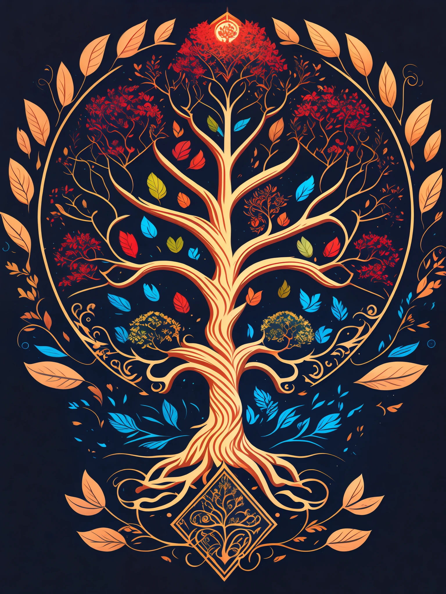 Carta de Tarot, tree of life, design de camiseta, vector art style, rzminjourney