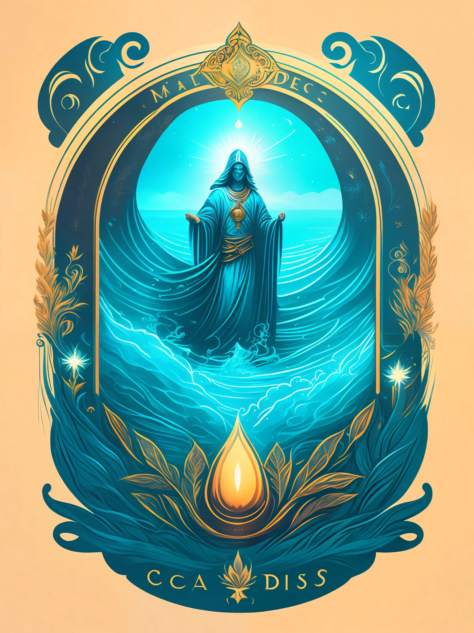 Carta de Tarot, deus dos mares, water,  design de camiseta, vector art style, rzminjourney