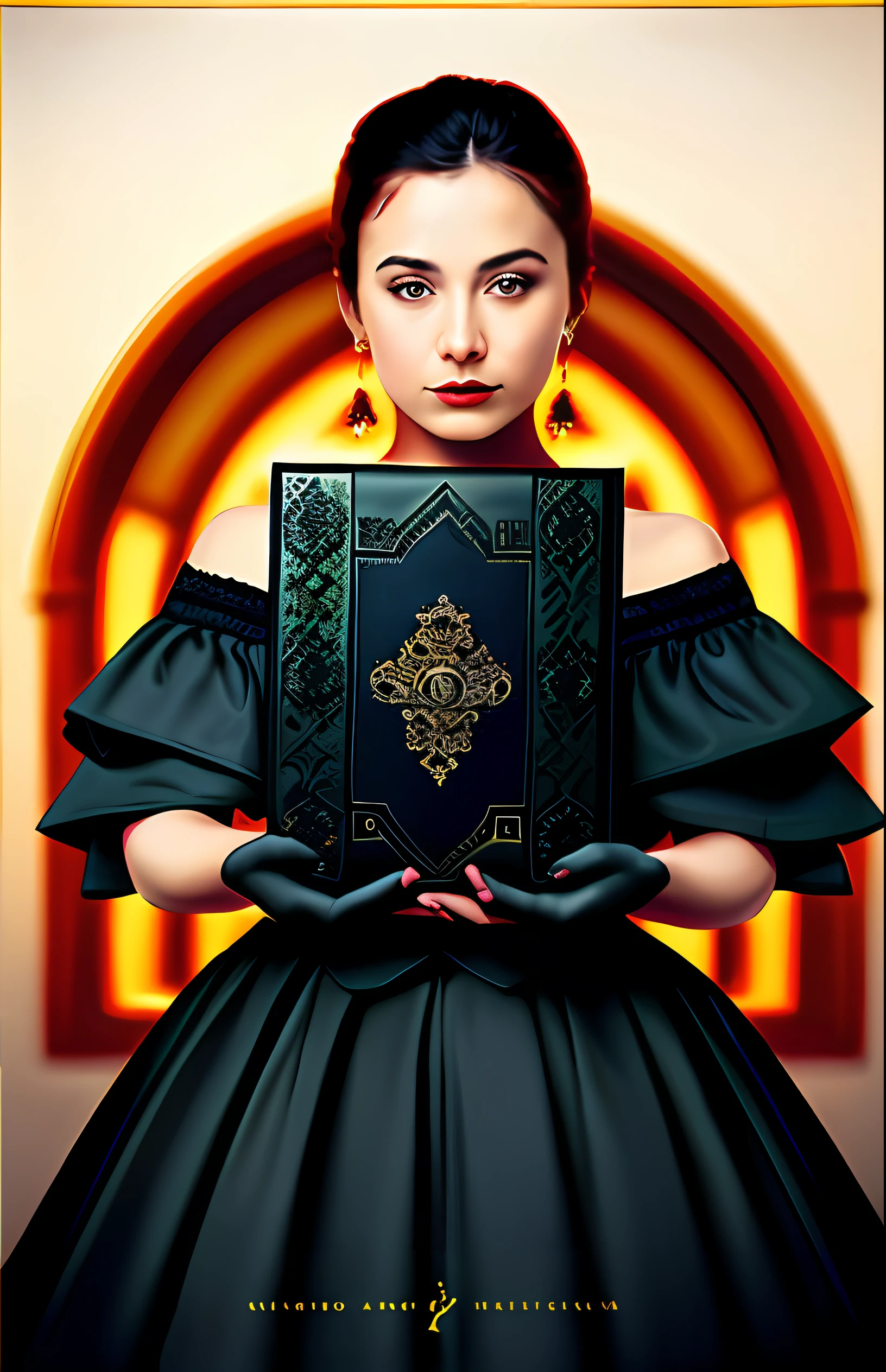 Uma pintura de arcanjo miguel segurando uma espada e um livro, Cyberpunk , catholic religious art, artista desconhecido, pintura religiosa, arte sacra, Retrato do Santo Padre, Direction: Patrick Adam, christian art, iconografia religiosa, obra-prima obra de arte, retrato da obra-prima religiosa, Jen Bartel