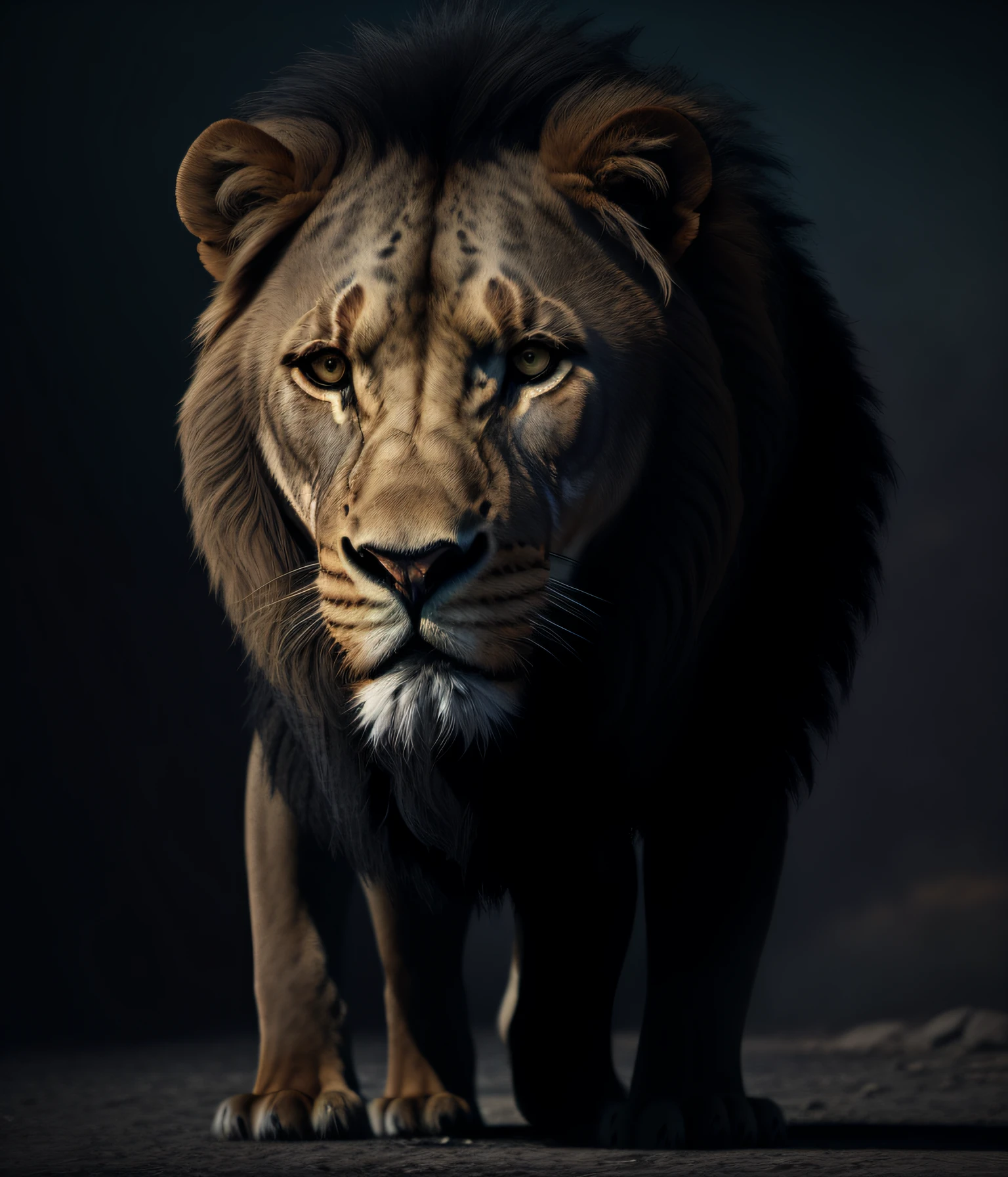 Lion family with cubs majestic black background realistic lion with dominant neon blue color and detailed face dark eyes, rosto de cor castanha, (luz SEMI-SILHUETA:1.1), (raytracing:1.1), (cryengine: 1.1), (detalhe da pele:1.1),(fotórealista:1.1)