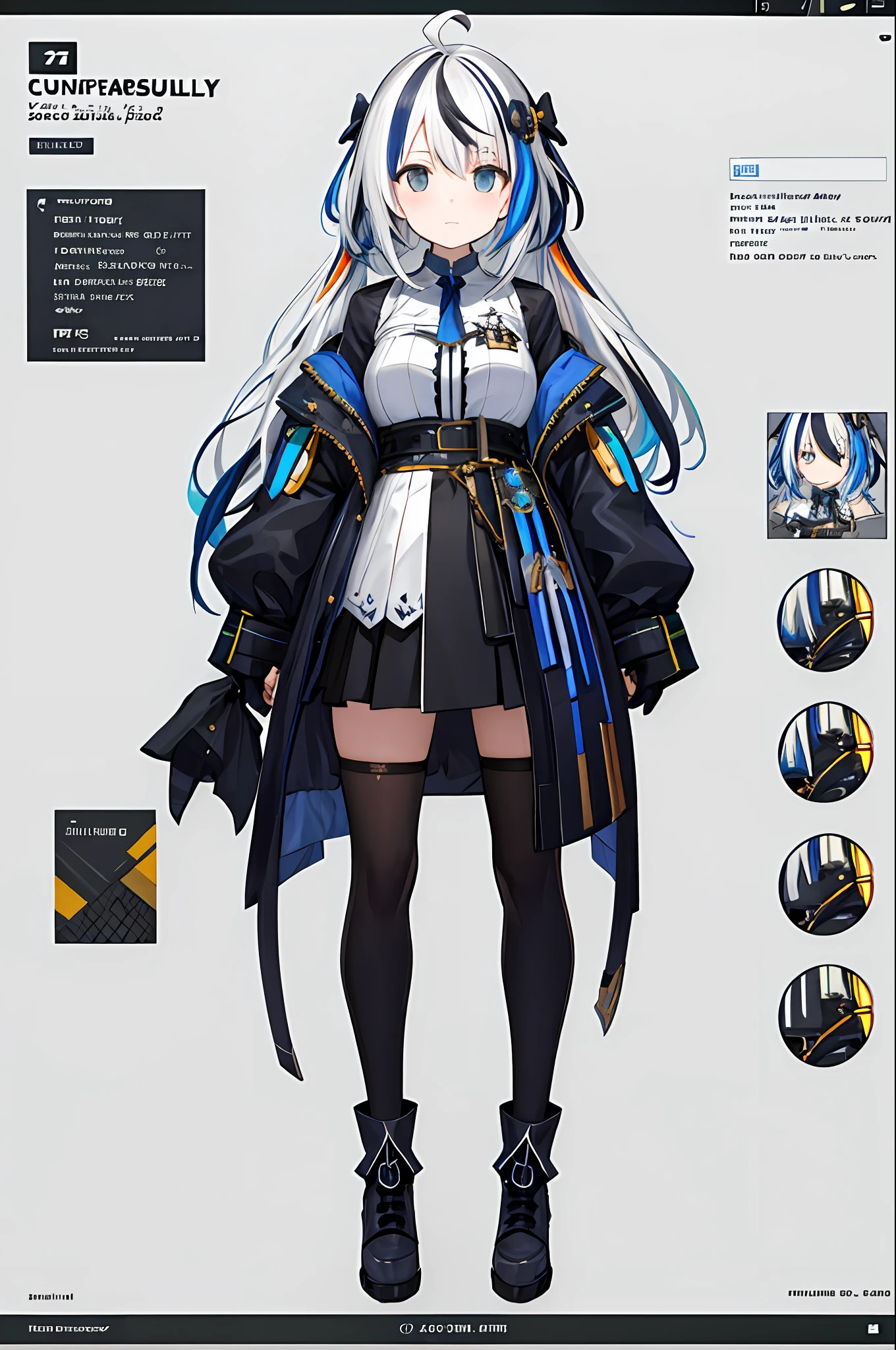 masterpiece,high zuality, a girl, multicolored hair,streaked air,bangs,hair,ornament,ahoge,complex cloth,arms at sides,[upright],virtual youtuber,[[blush]],concept art, solo,1girl,cowboy shot,full body,looking at biewer,white background,simple background